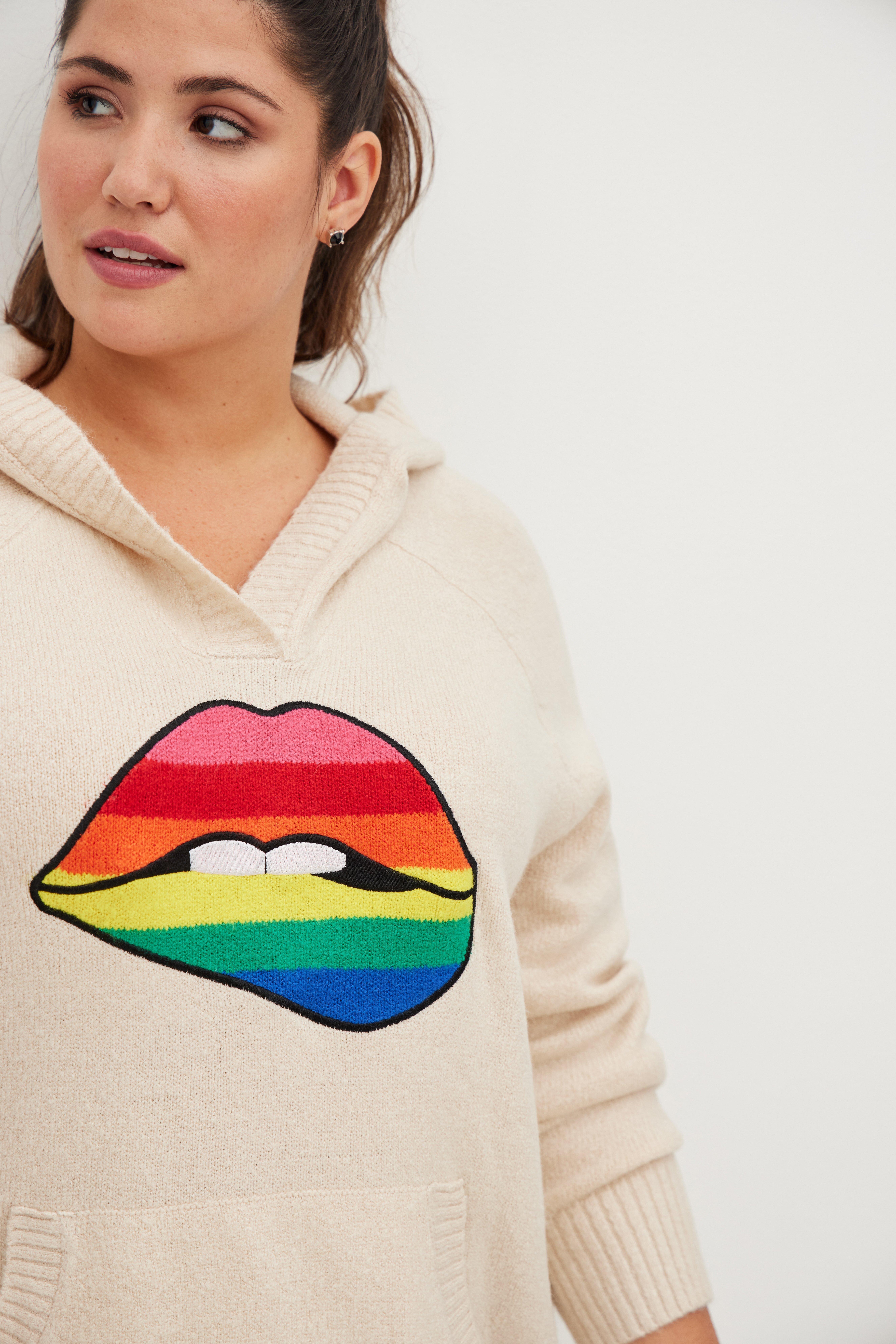 Raglan Hoodie Sweater - Rainbow Lips Oatmeal, OATMEAL HEATHER, alternate