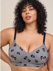 Wire-Free Lightly Lined Print Longline 360° Back Smoothing™ Bra, SKULL ON PLAID WHITE, hi-res