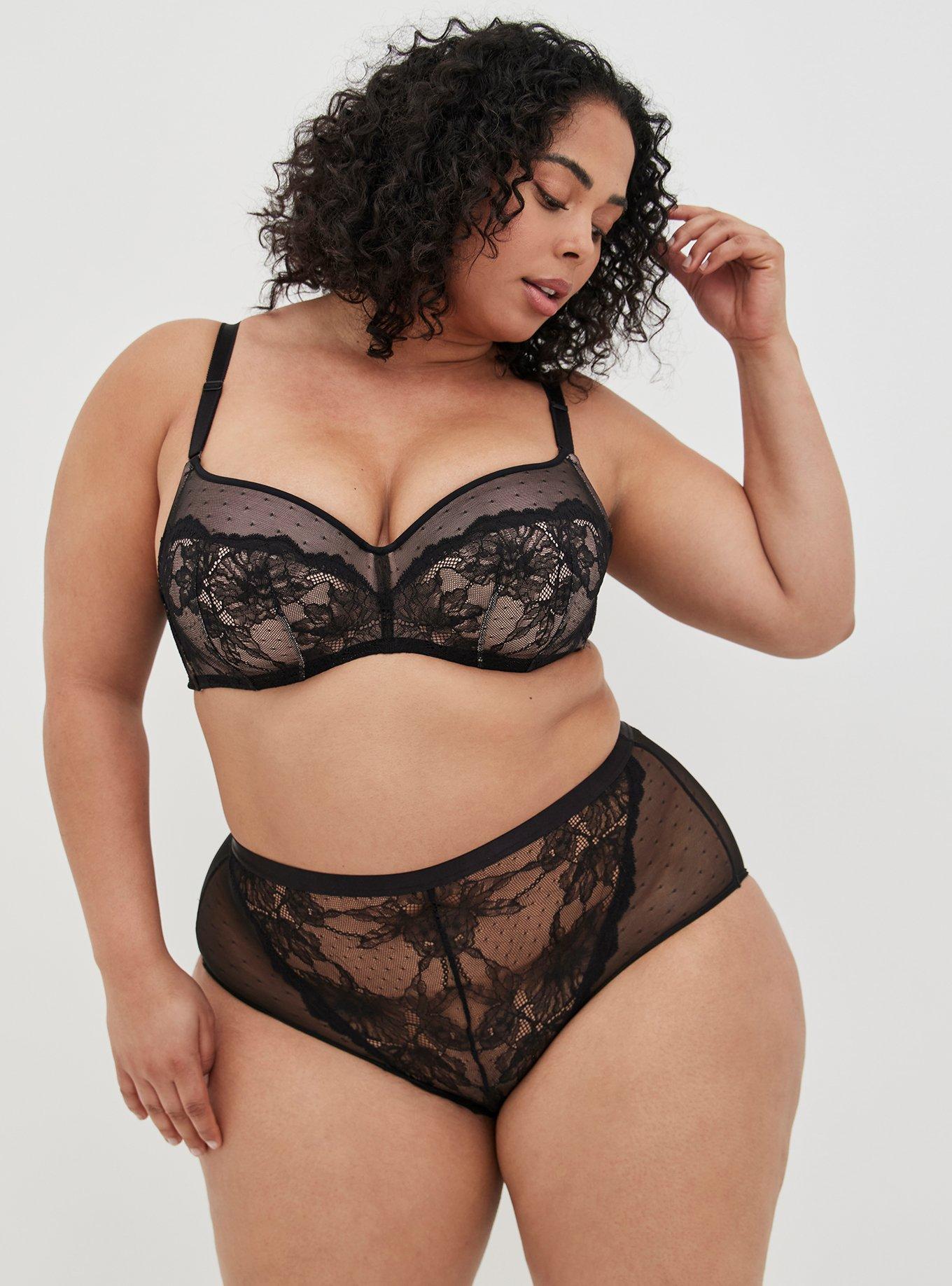 Plus Size Full-Coverage Balconette Lightly Lined Dot Lace 360&deg; Back Smoothing&trade; Bra, RICH BLACK, alternate
