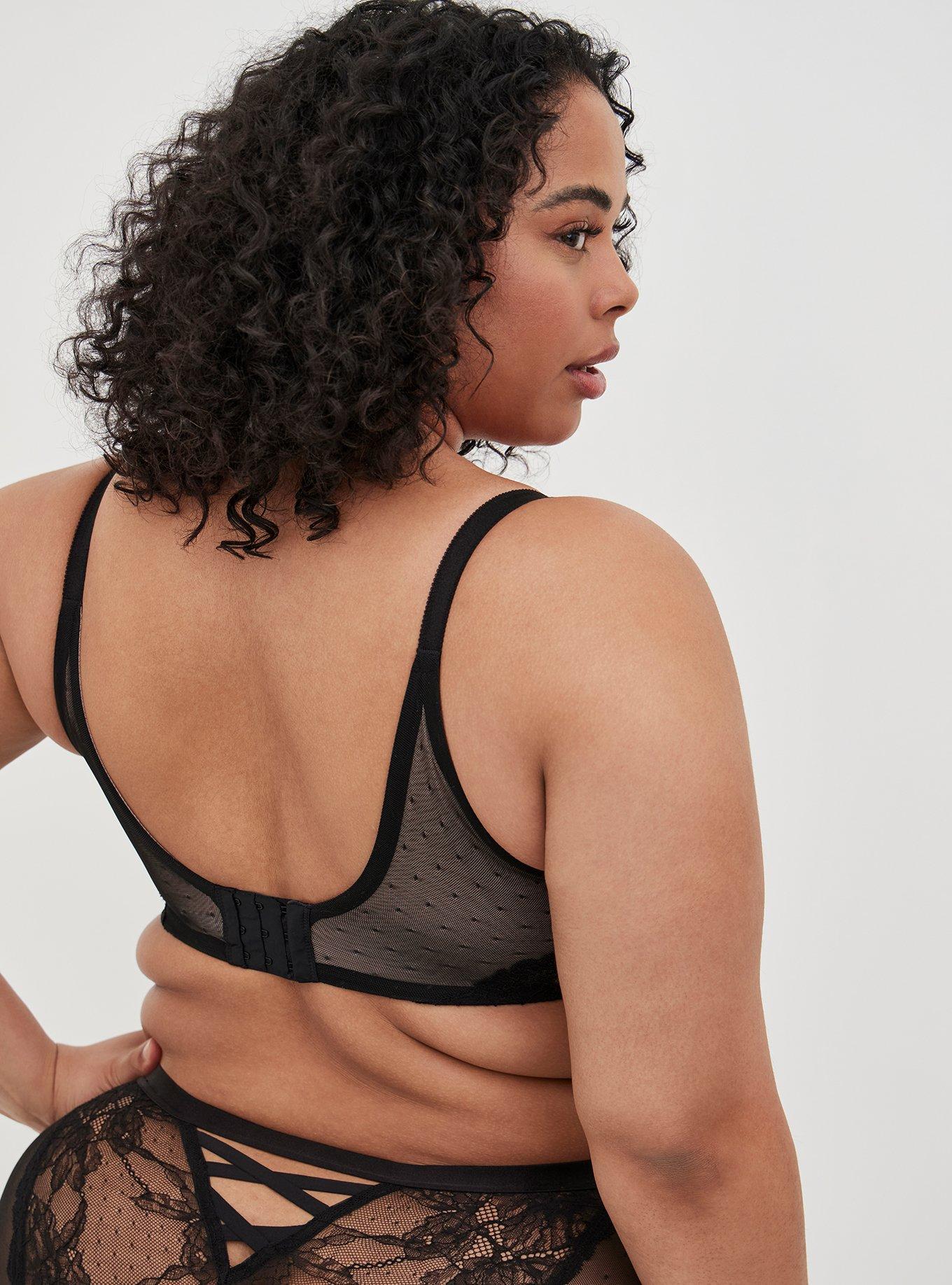 Plus Size Full-Coverage Balconette Lightly Lined Dot Lace 360&deg; Back Smoothing&trade; Bra, RICH BLACK, alternate