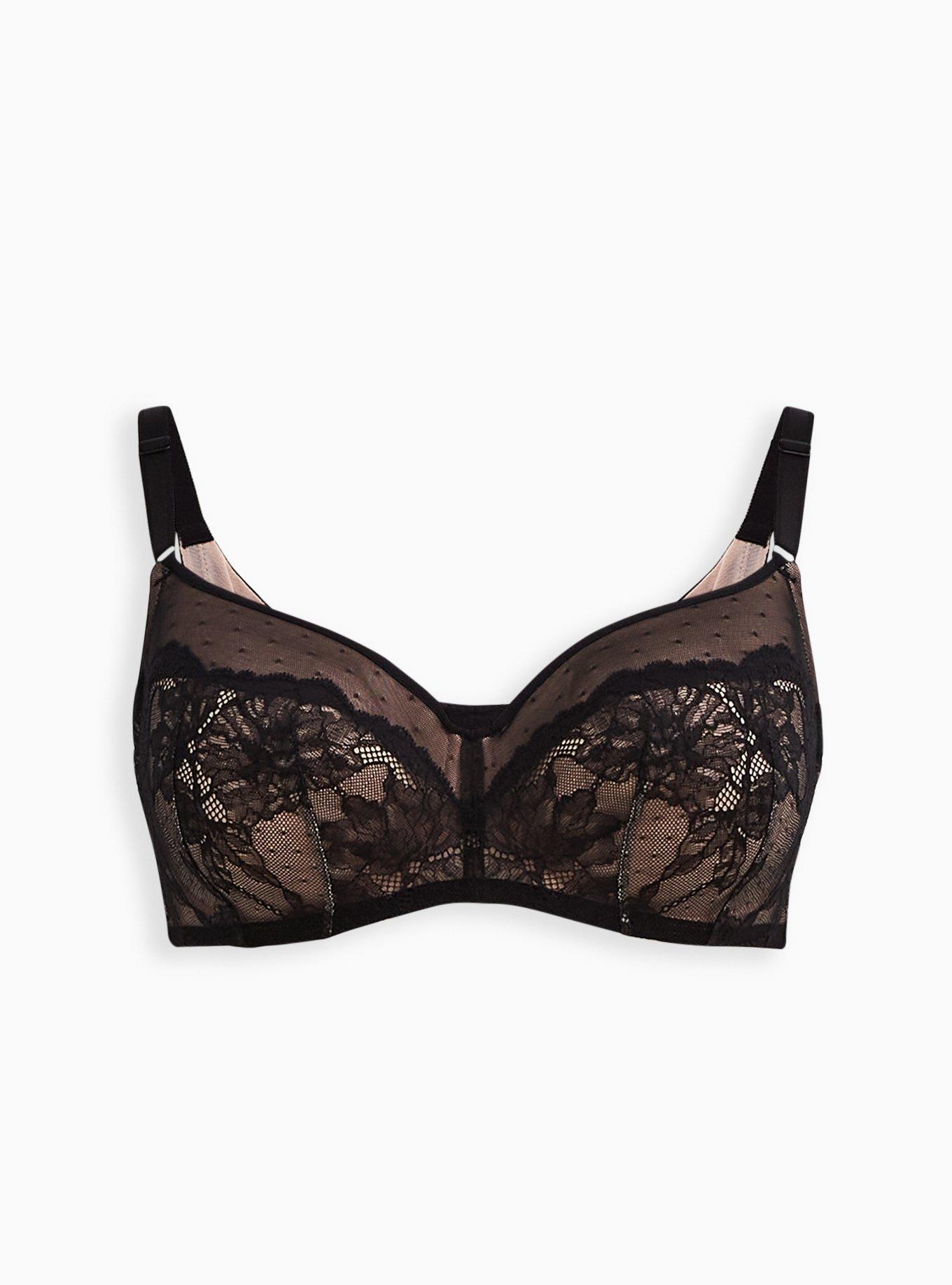 Plus Size Full-Coverage Balconette Lightly Lined Dot Lace 360&deg; Back Smoothing&trade; Bra, RICH BLACK, hi-res