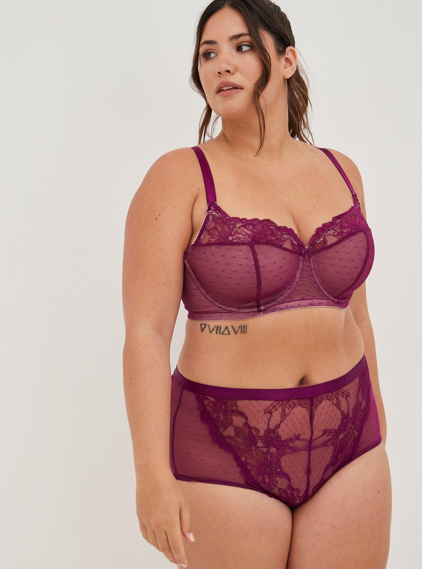 Unlined Balconette Bra - Dotted Lace Purple with Racerback, PLUM CASPIA, alternate