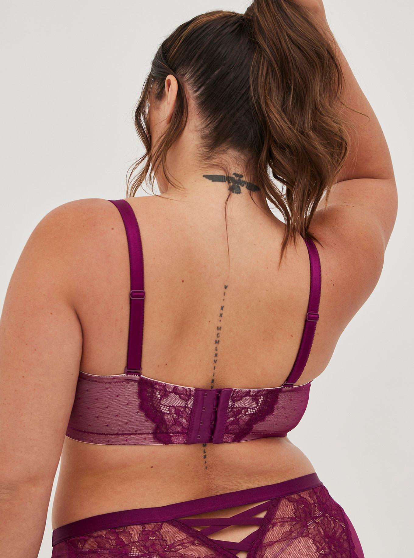 Unlined Balconette Bra - Dotted Lace Purple with Racerback, PLUM CASPIA, alternate