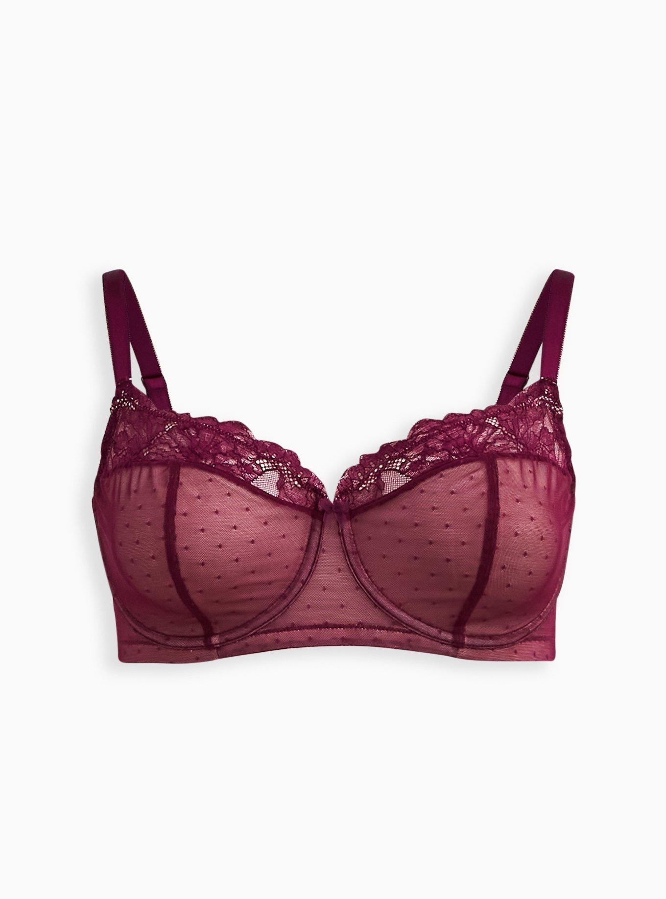 Unlined Balconette Bra - Dotted Lace Purple with Racerback, PLUM CASPIA, hi-res