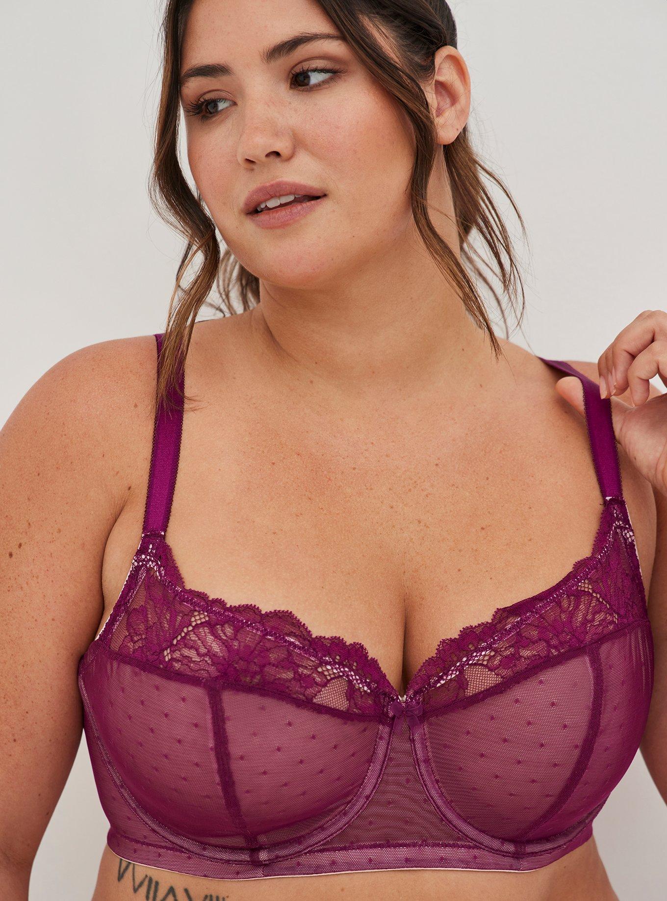 Plus Size - Unlined Balconette Bra - Dotted Lace Purple with