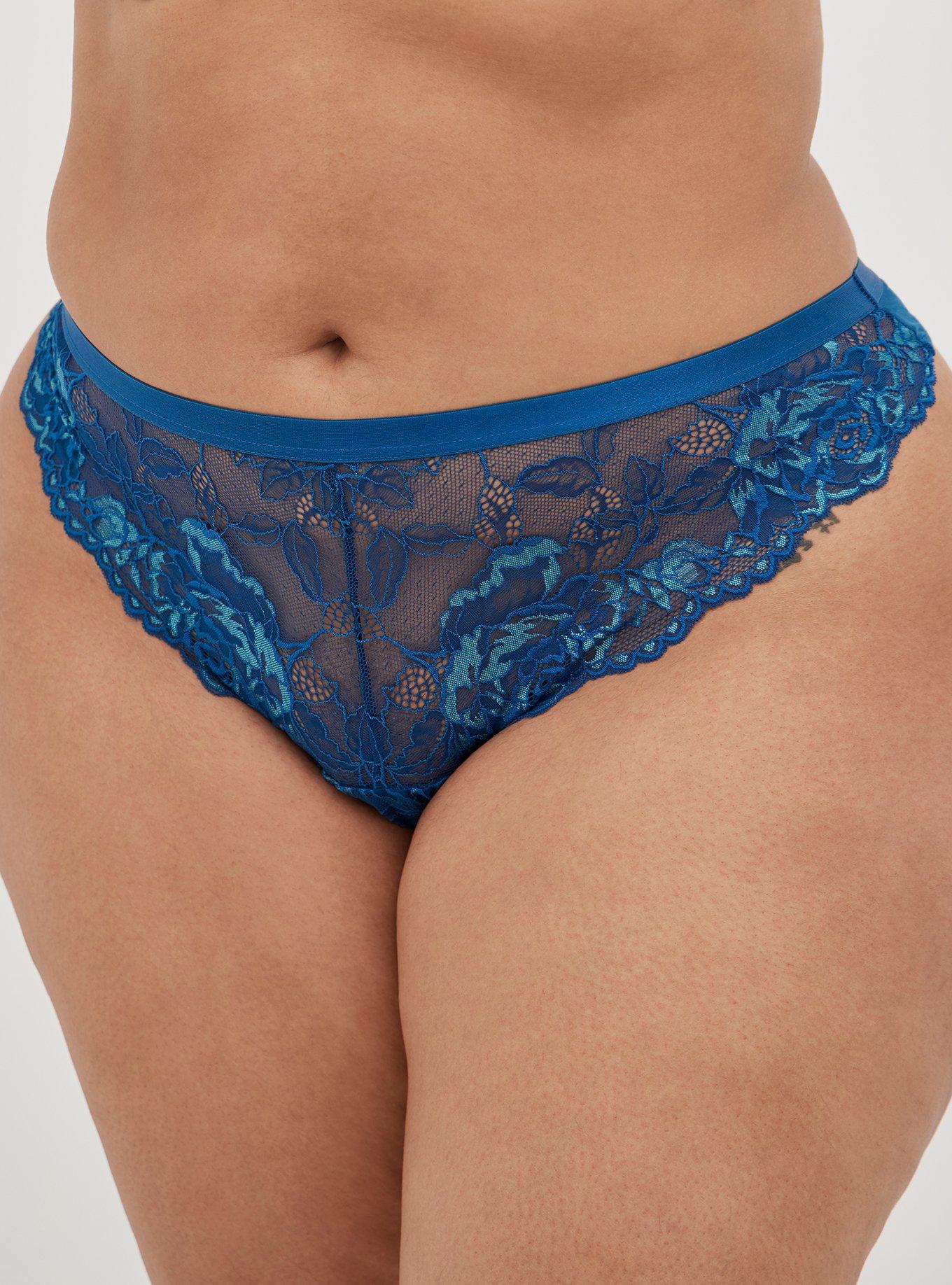 Ardene Lace Thong in Medium Blue, Size, Nylon/Spandex