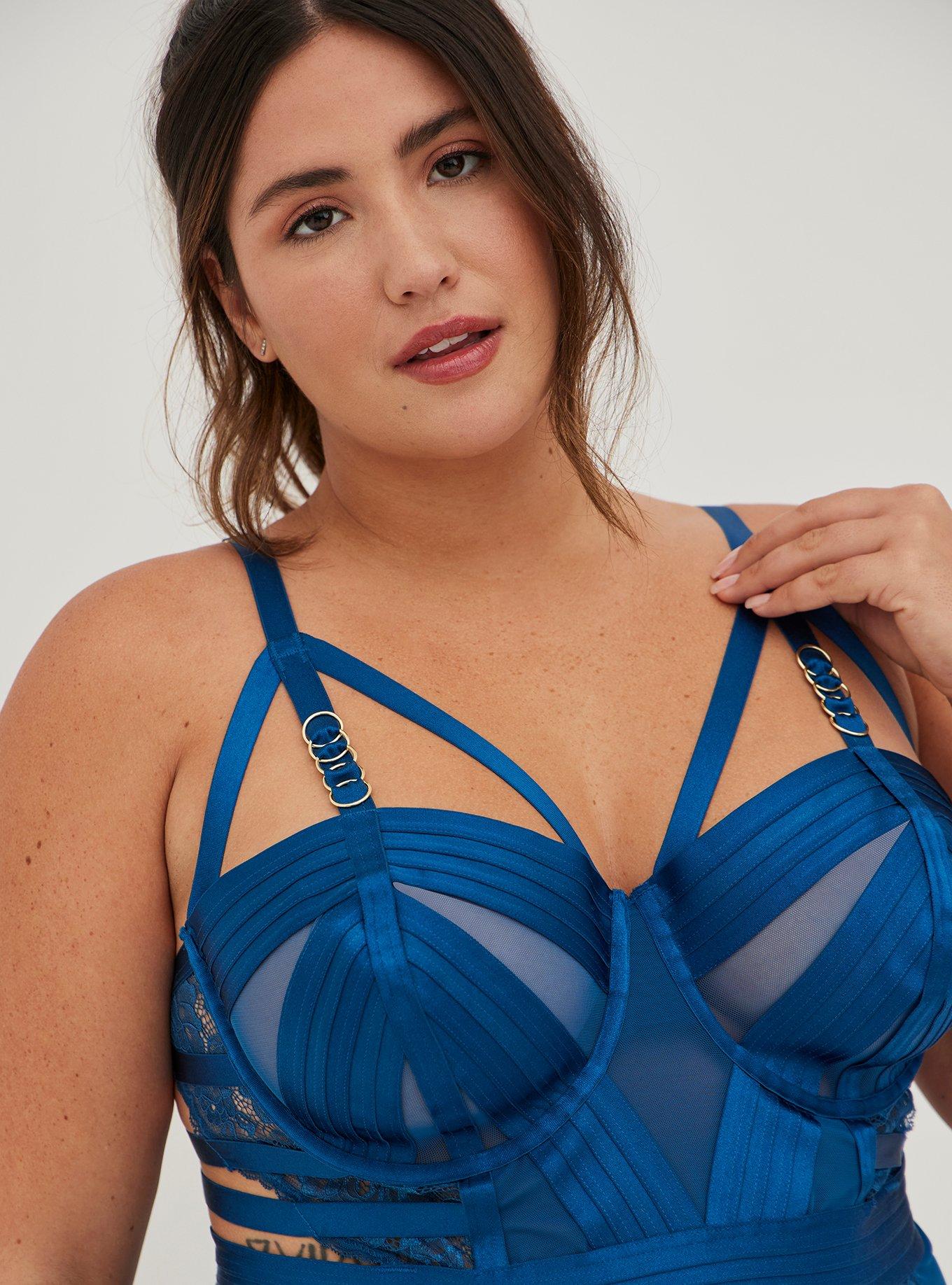 Lace Cage Underwire Chemise - Blue, POSEIDON, alternate