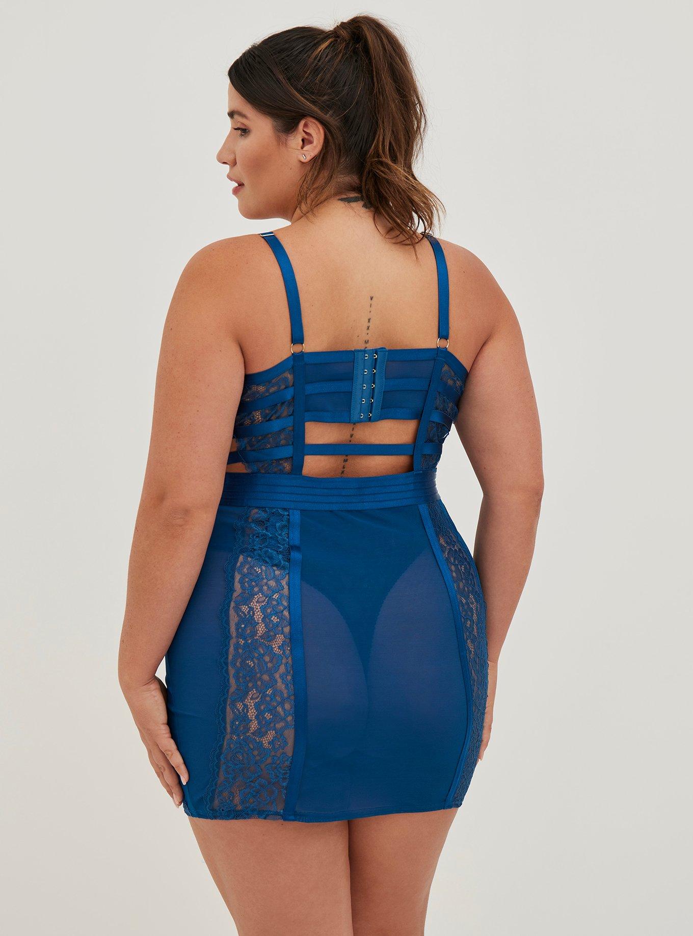 Lace Cage Underwire Chemise - Blue, POSEIDON, alternate