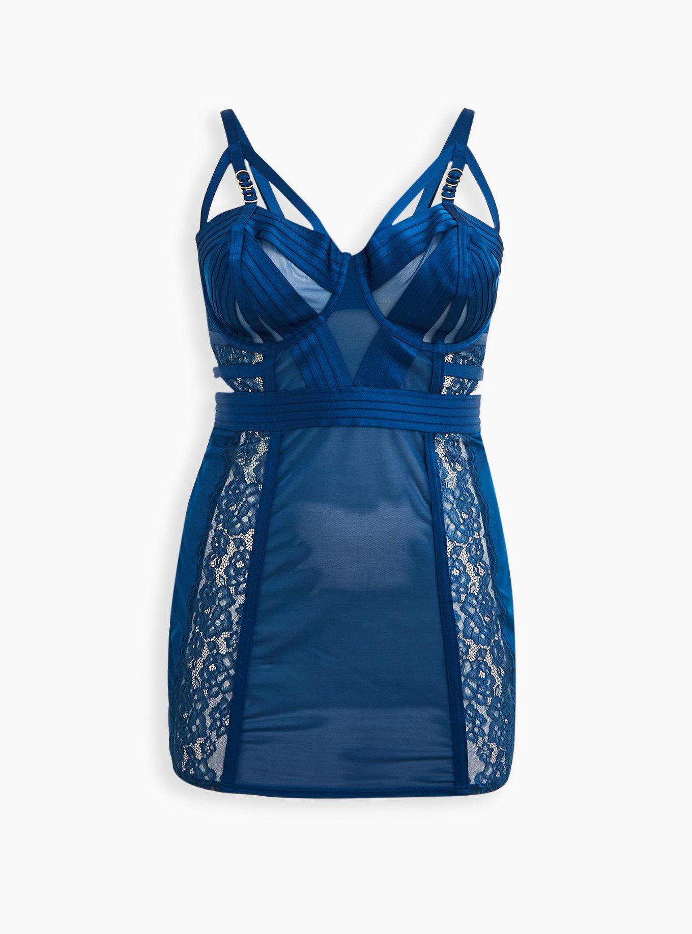 Lace Cage Underwire Chemise - Blue, , hi-res