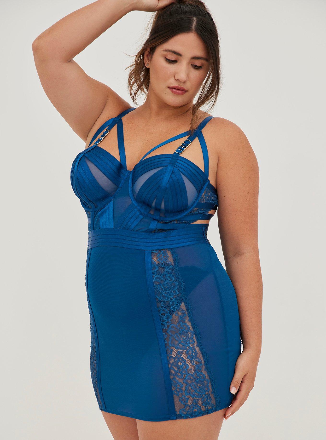 Lace Cage Underwire Chemise - Blue, , hi-res