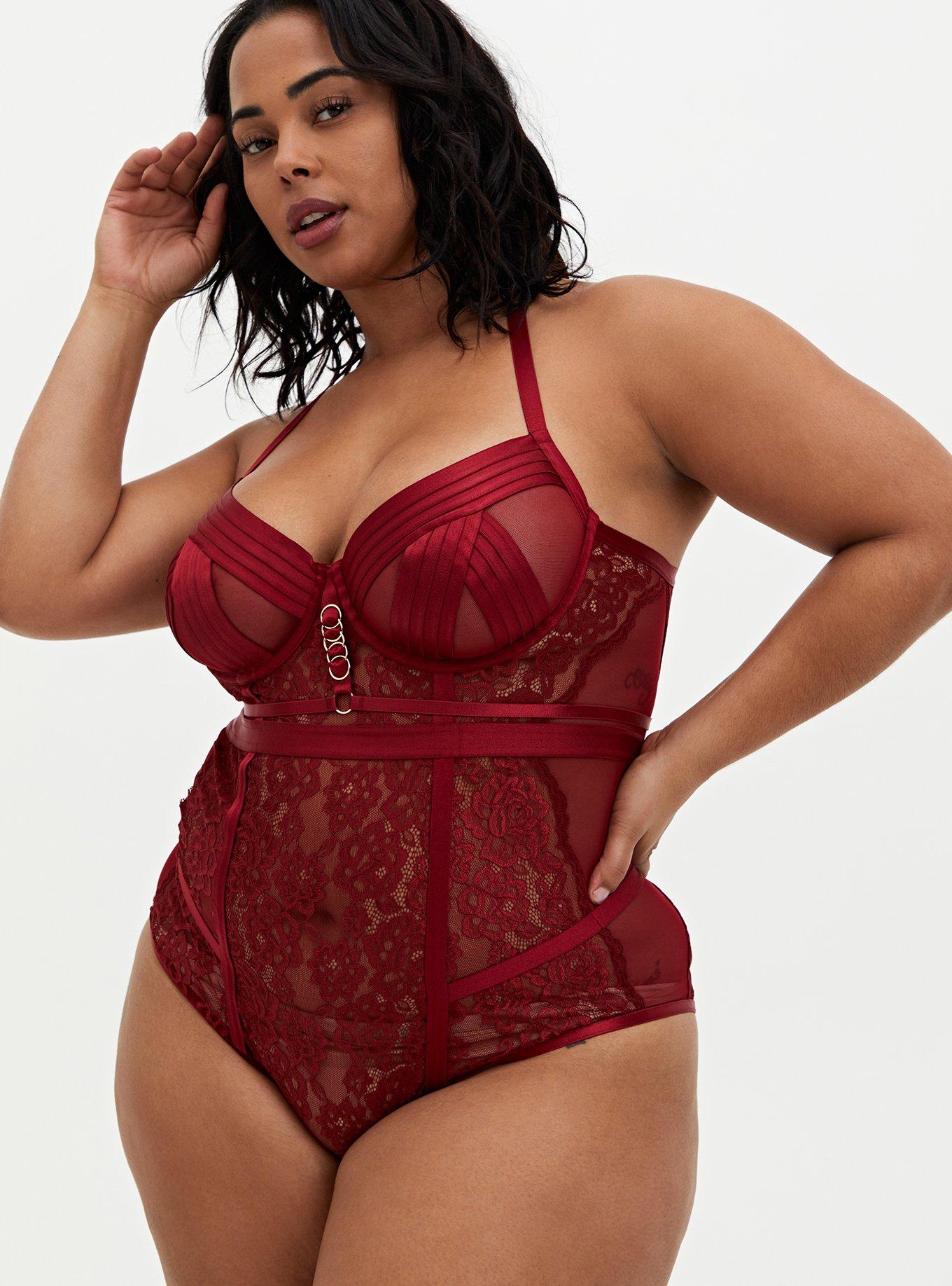 New Torrid Satin and Lace High Neck Bra Top Size 2 Burgundy Red Underwire  LL