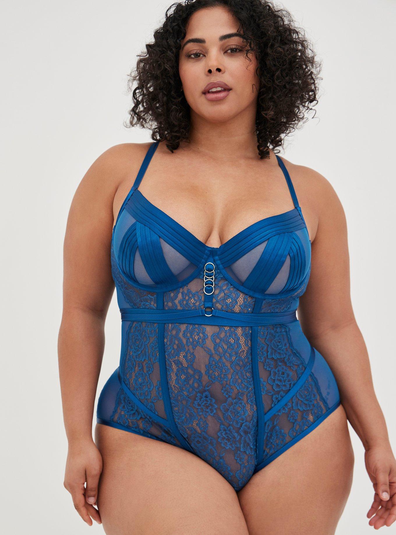 Plus Size Straps And Rings Lace Bodysuit With Open Back Torrid