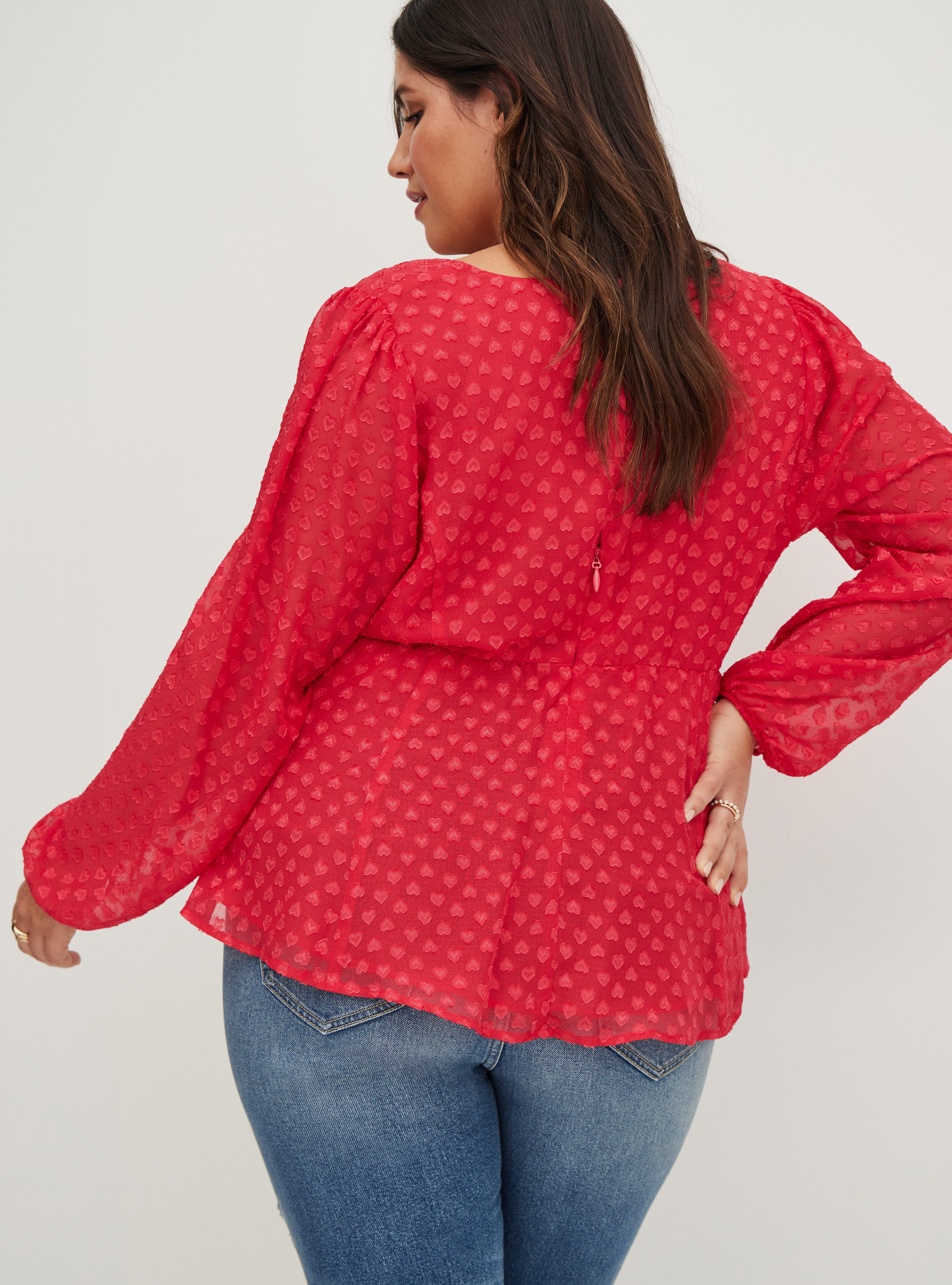Wax print chiffon top - Peplum Tops red, none, , , for her, polyester,  mousseline