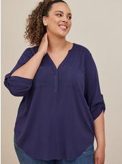 Plus Size Harper Rayon Slub Pullover 3/4 Sleeve Blouse, PEACOAT, hi-res