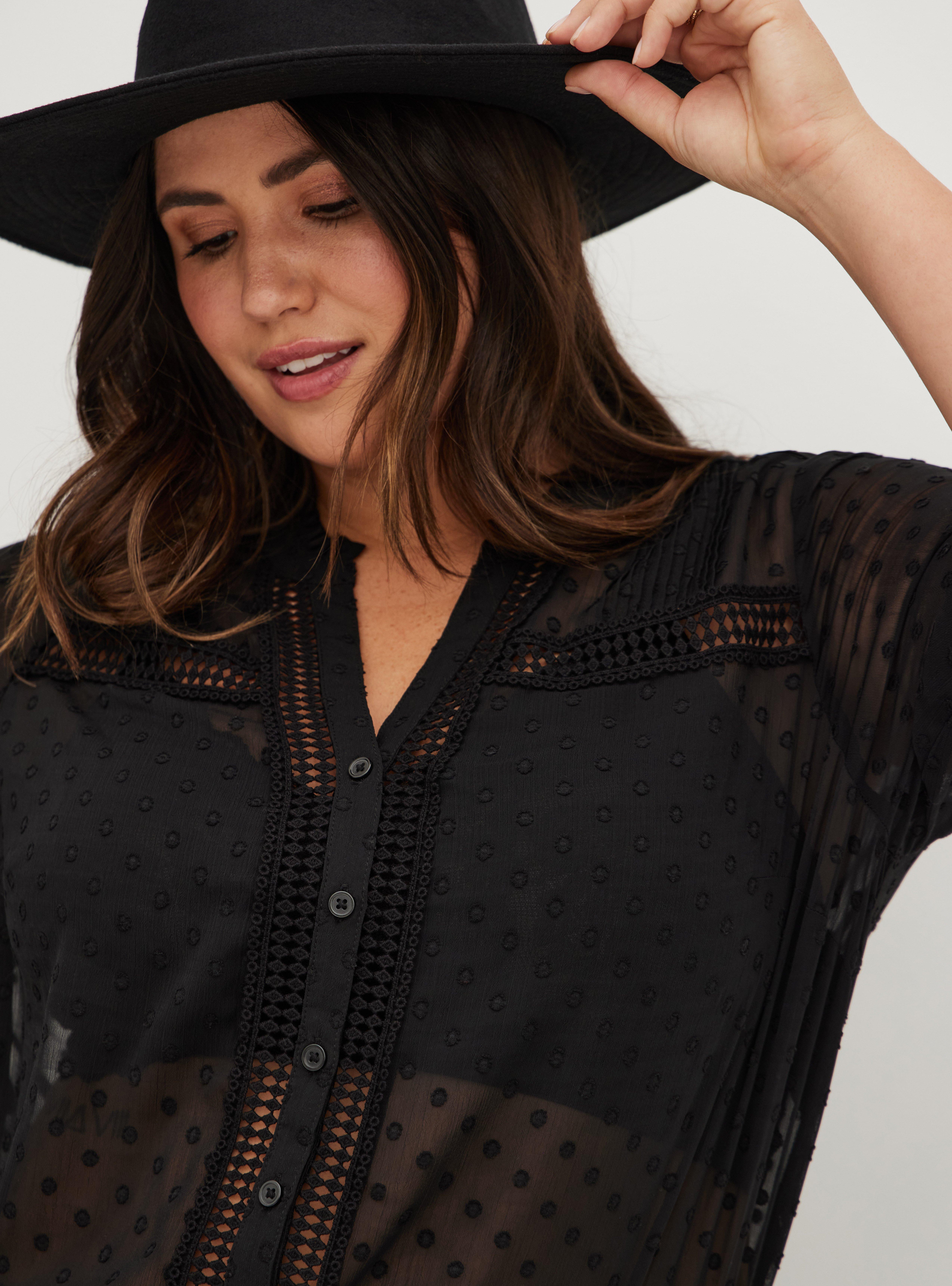 Chiffon Clip Dot With Lace Inset Top