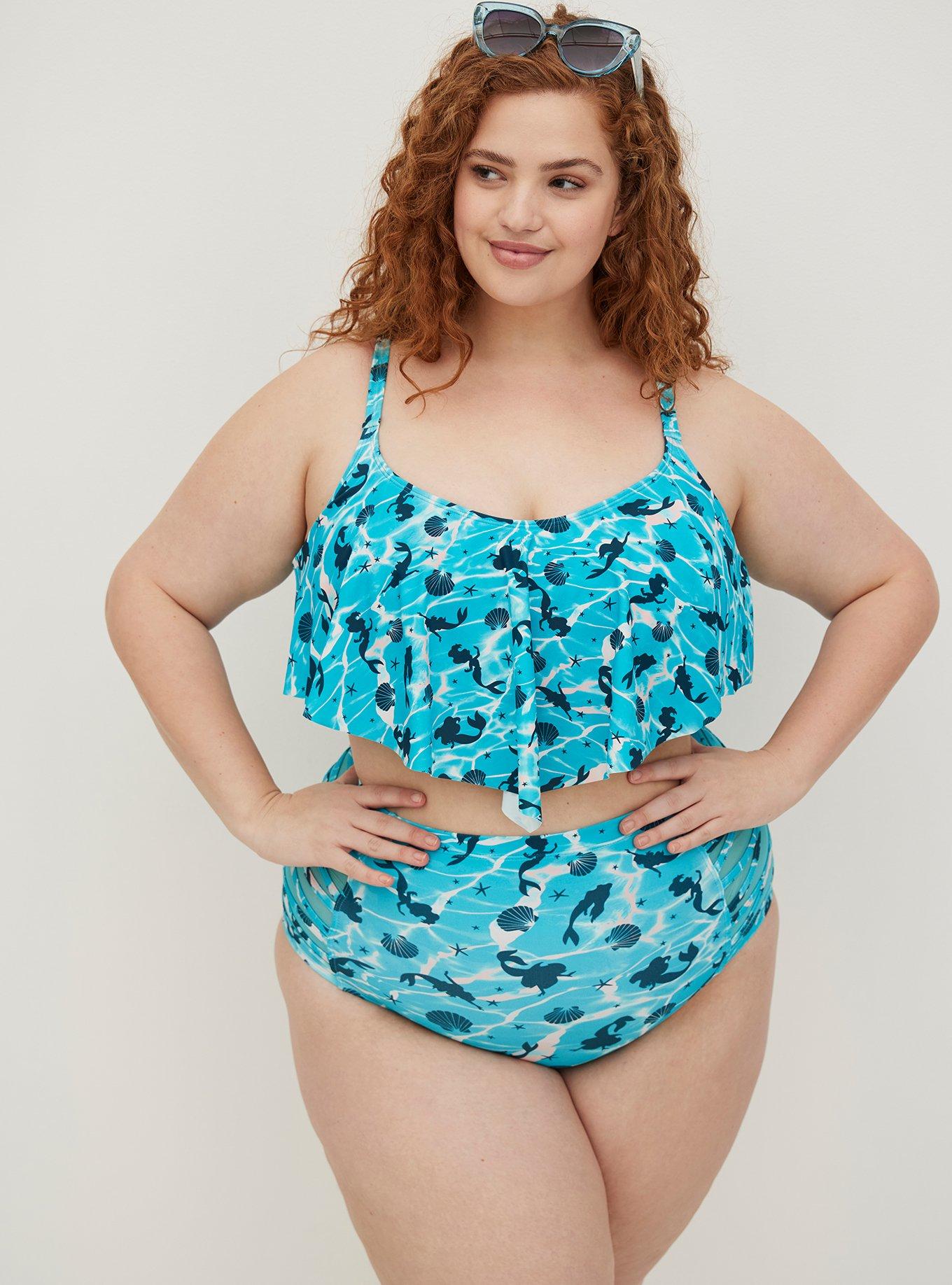 Plus Size Disney The Little Mermaid Flounce Swim Bikini Top Ariel Blue Torrid