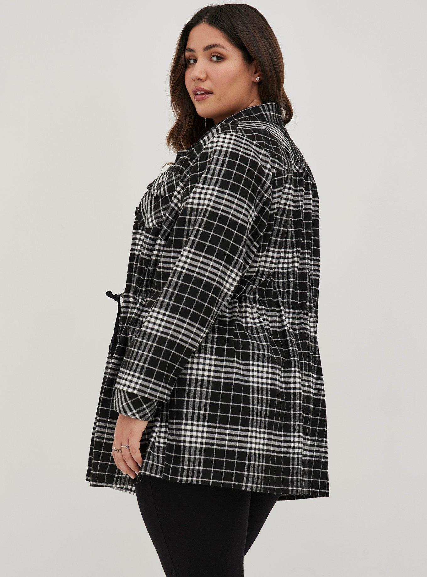 Plus Size Brushed Cotton Shacket, WHITE BLACK, alternate