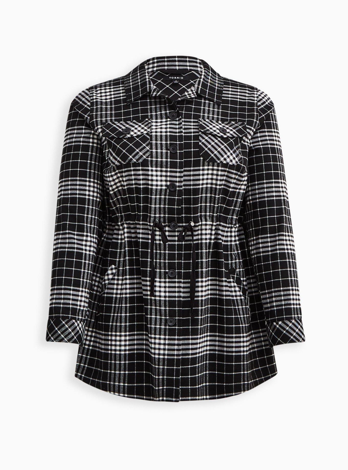 Plus Size Brushed Cotton Shacket, WHITE BLACK, hi-res