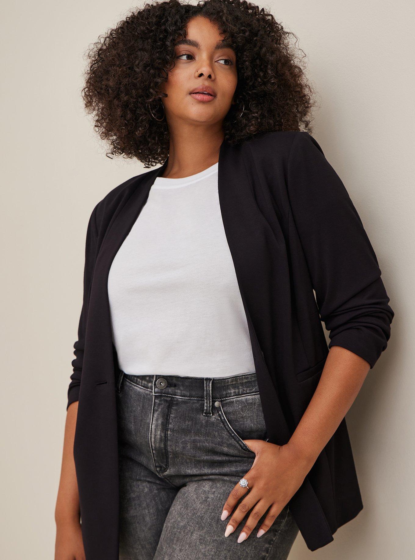 Plus Size Longline Blazer Lightweight Ponte Black Torrid