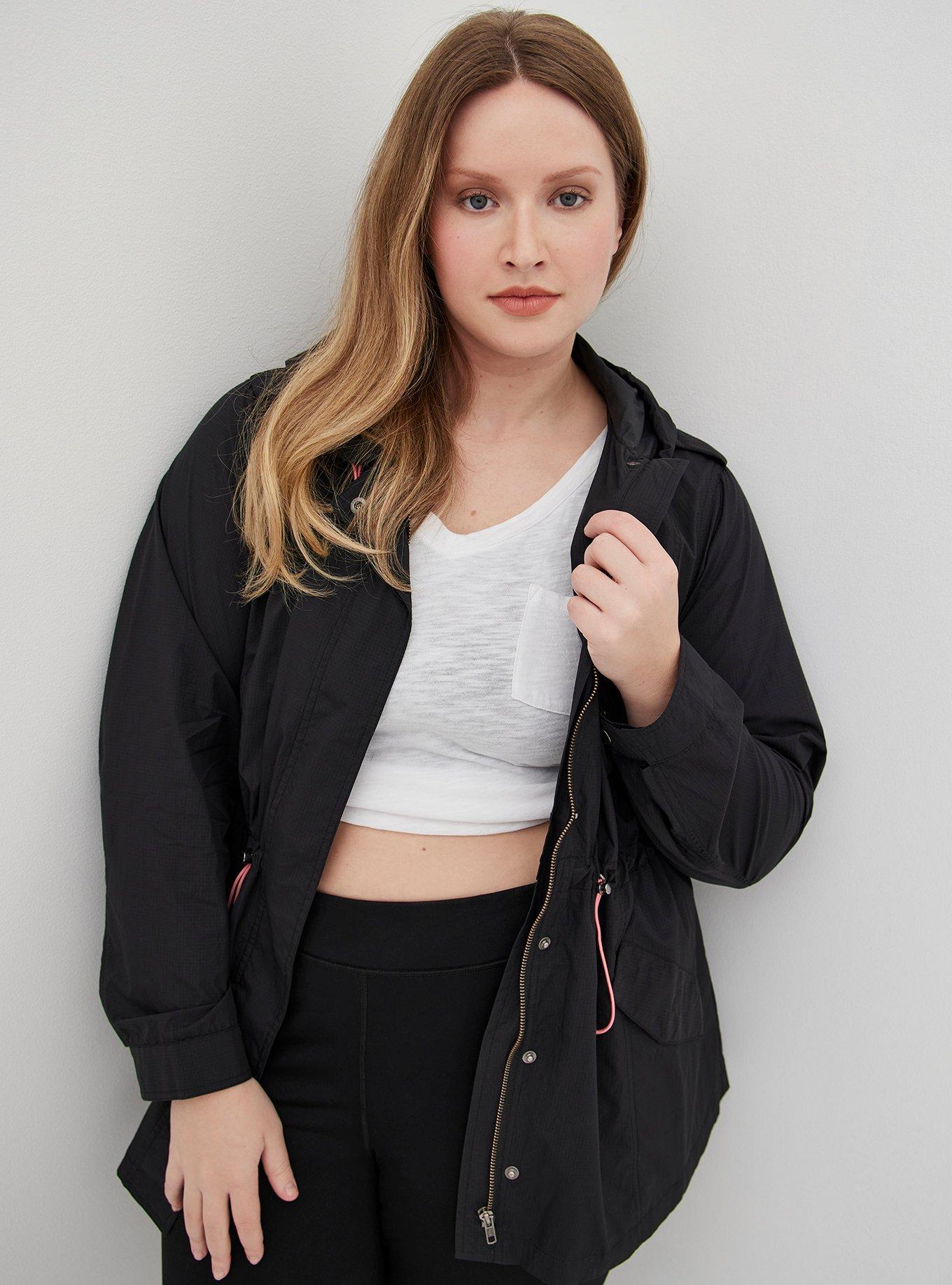 Plus Size Lightweight Rain Jacket - Nylon Black, DEEP BLACK, alternate