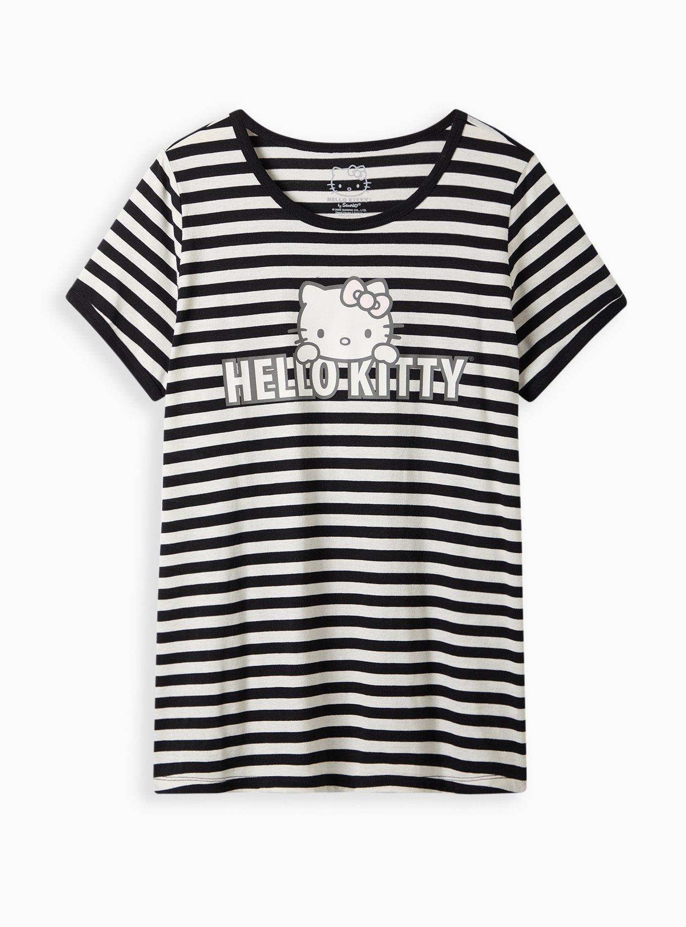 Plus Size - Classic Ringer Tee - Hello Kitty Stripe Black & White