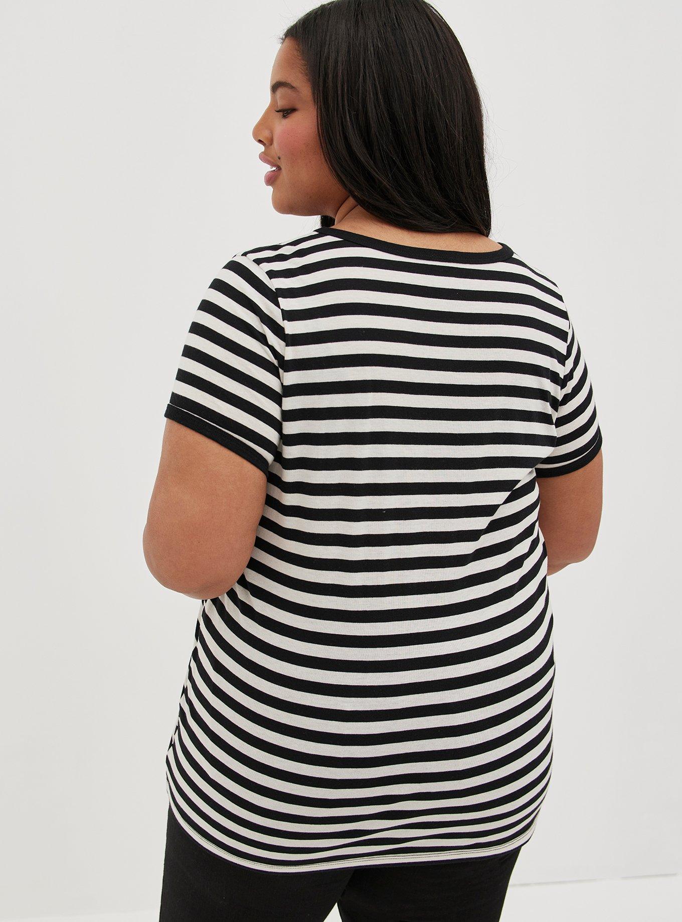 Plus Size Classic Ringer Tee Hello Kitty Stripe Black White