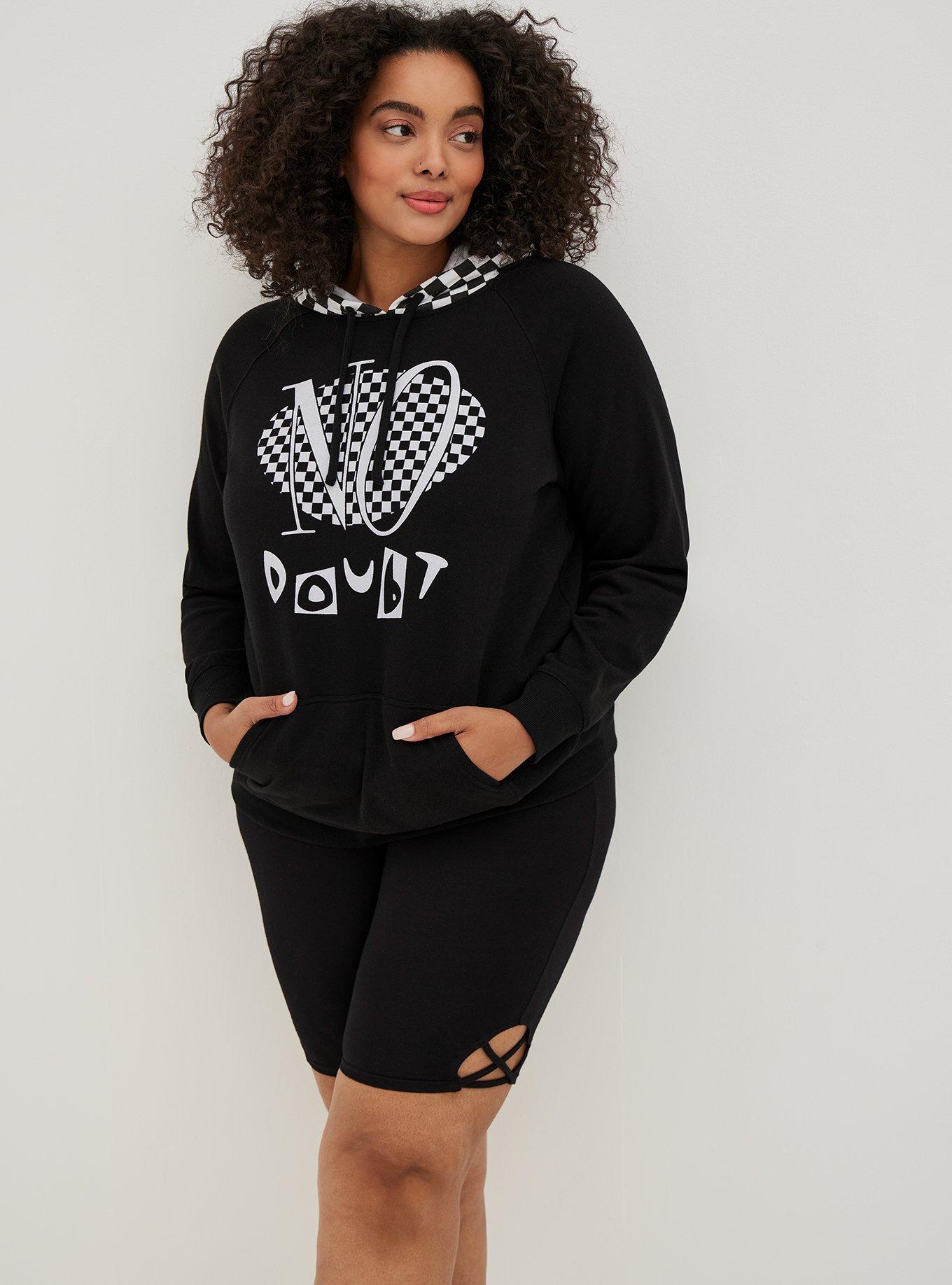 Plus Size - Pullover Hoodie - Cozy Fleece No Doubt Check Black