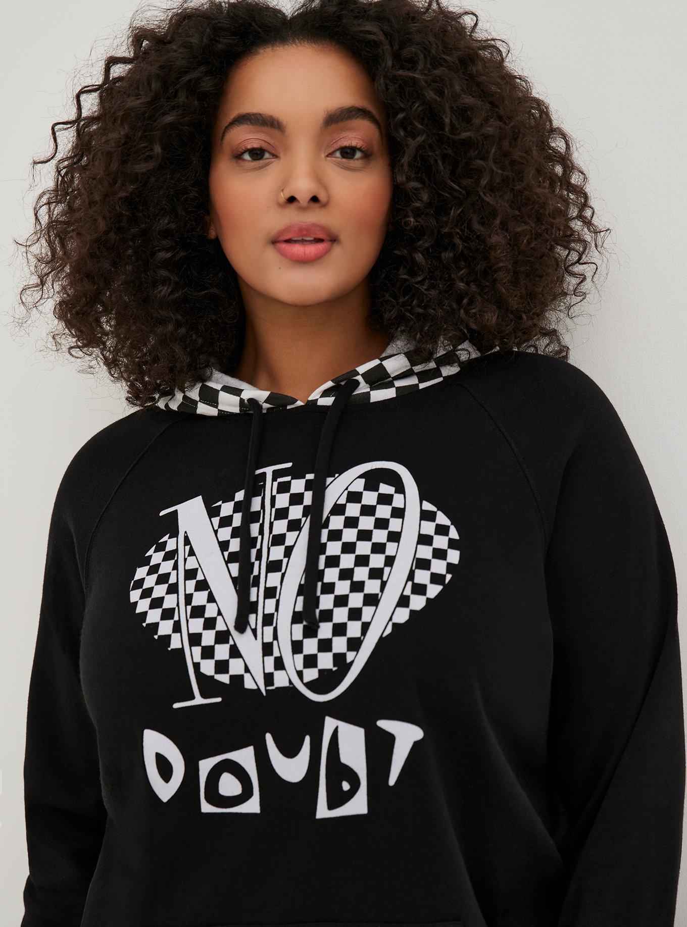 Plus Size - Pullover Hoodie - Cozy Fleece No Doubt Check Black