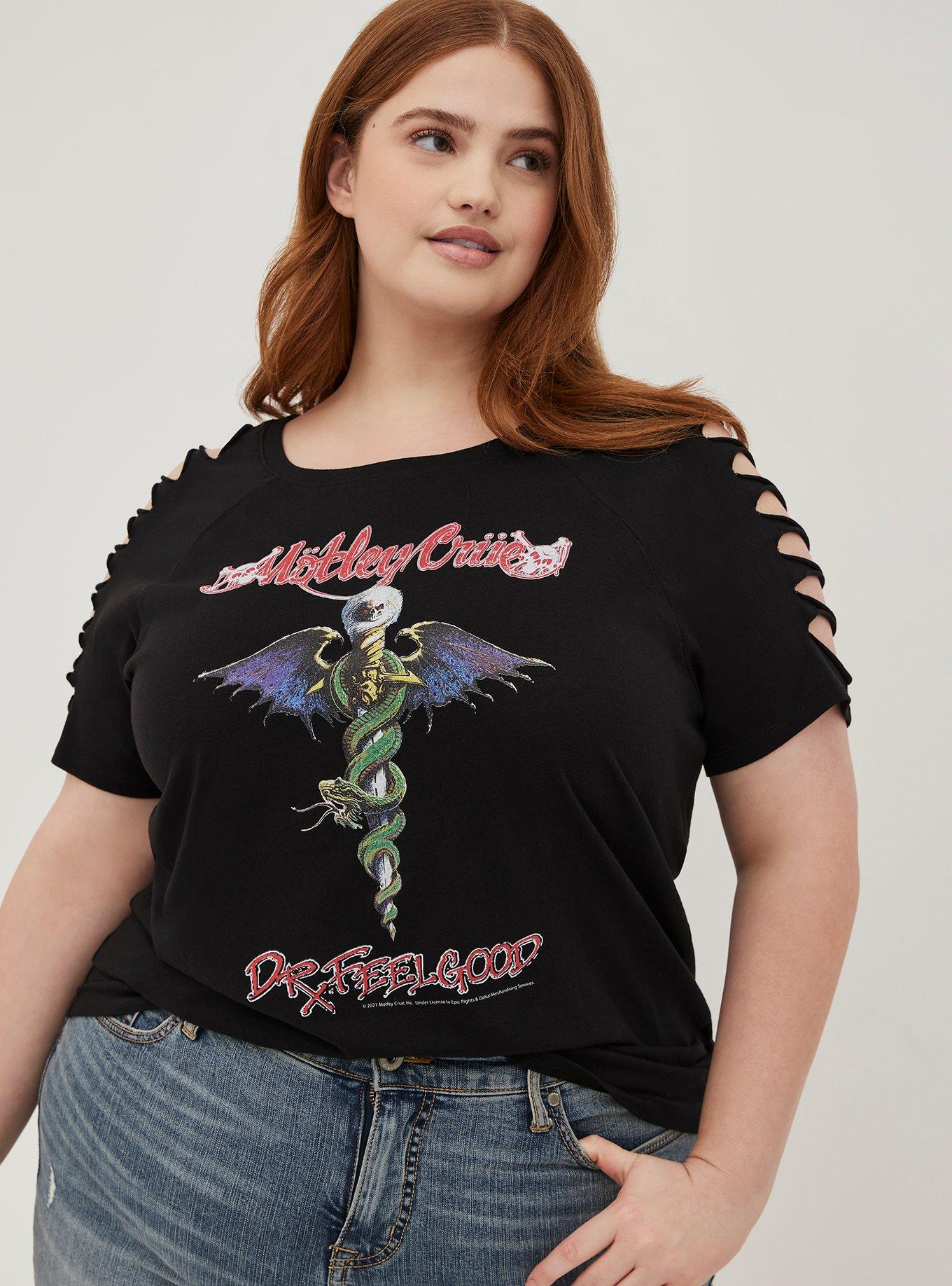 Plus Size Slash Sleeve Tee Cotton Motley Crue Black Torrid