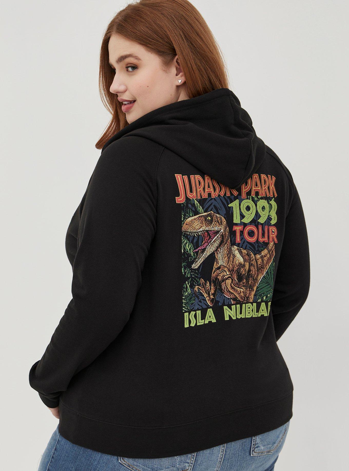 Plus Size Jurassic Park Zip Up Hoodie Cozy Fleece Raptor Black Torrid