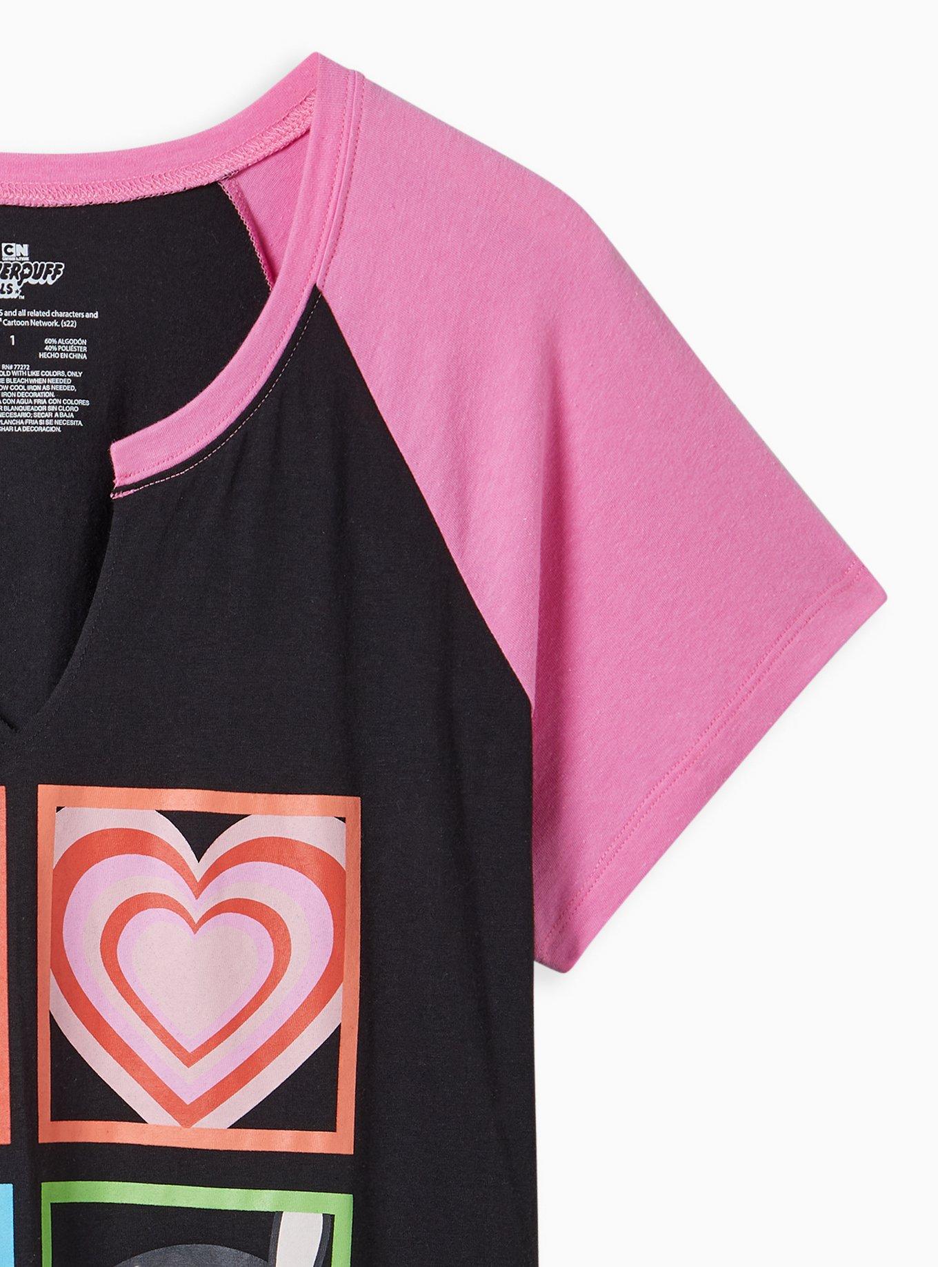 Split-Neck Raglan Tee - Cotton Powerpuff Girls Black & Pink, DEEP BLACK, alternate