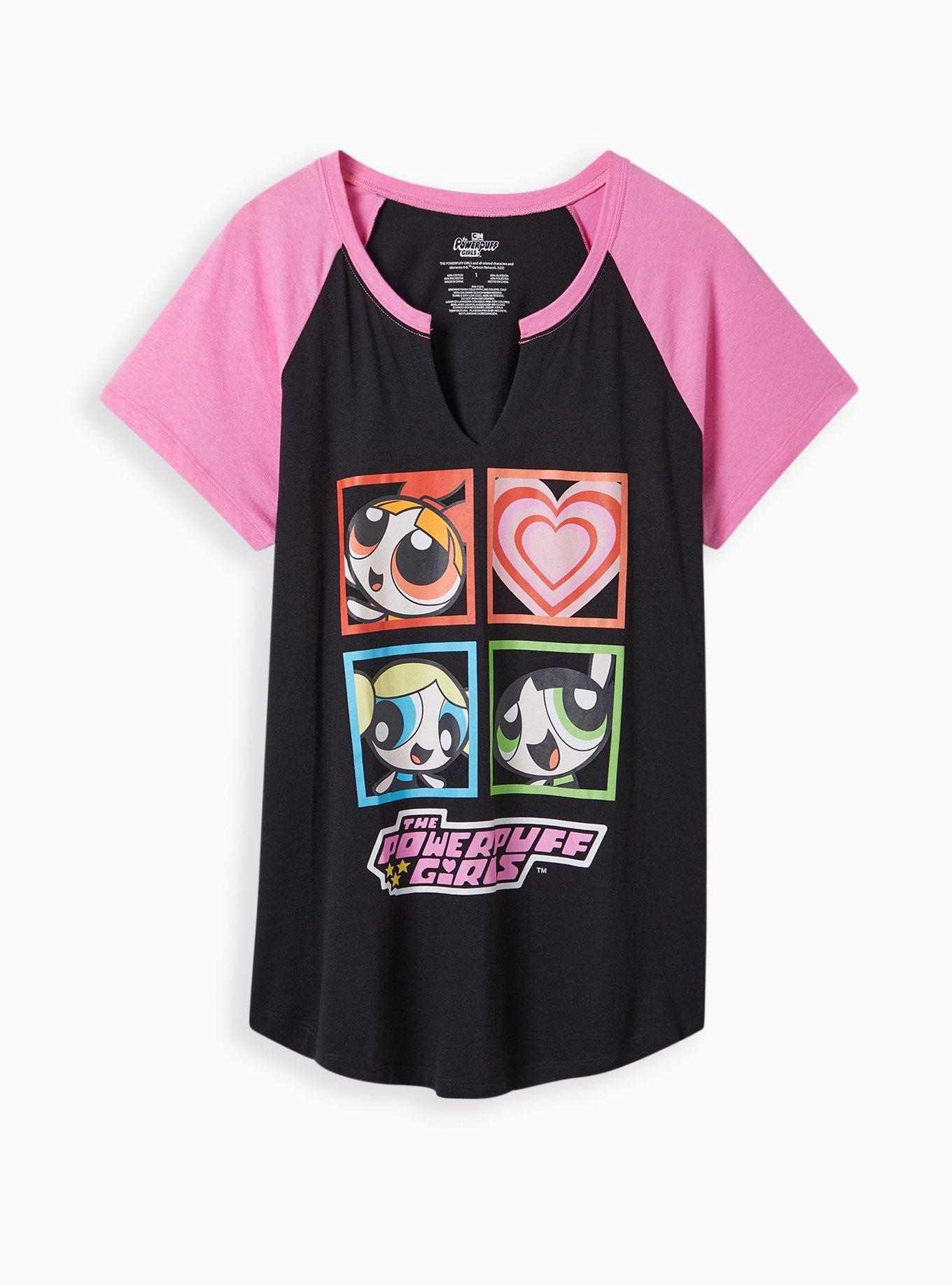 Split-Neck Raglan Tee - Cotton Powerpuff Girls Black & Pink, , hi-res
