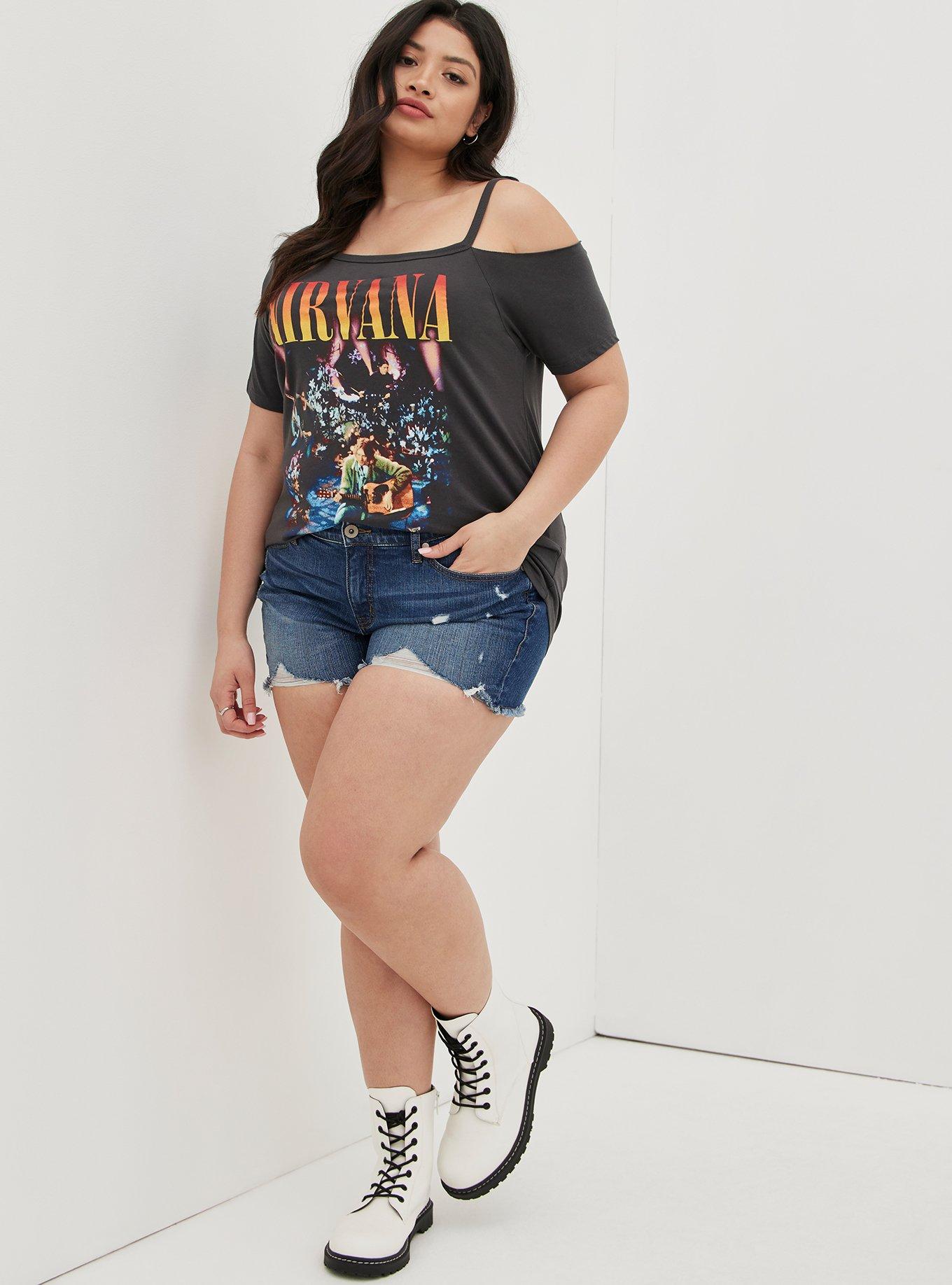 Plus Size One Cold Shoulder Tee - Cotton Nirvana Vintage Black, BLACK, alternate