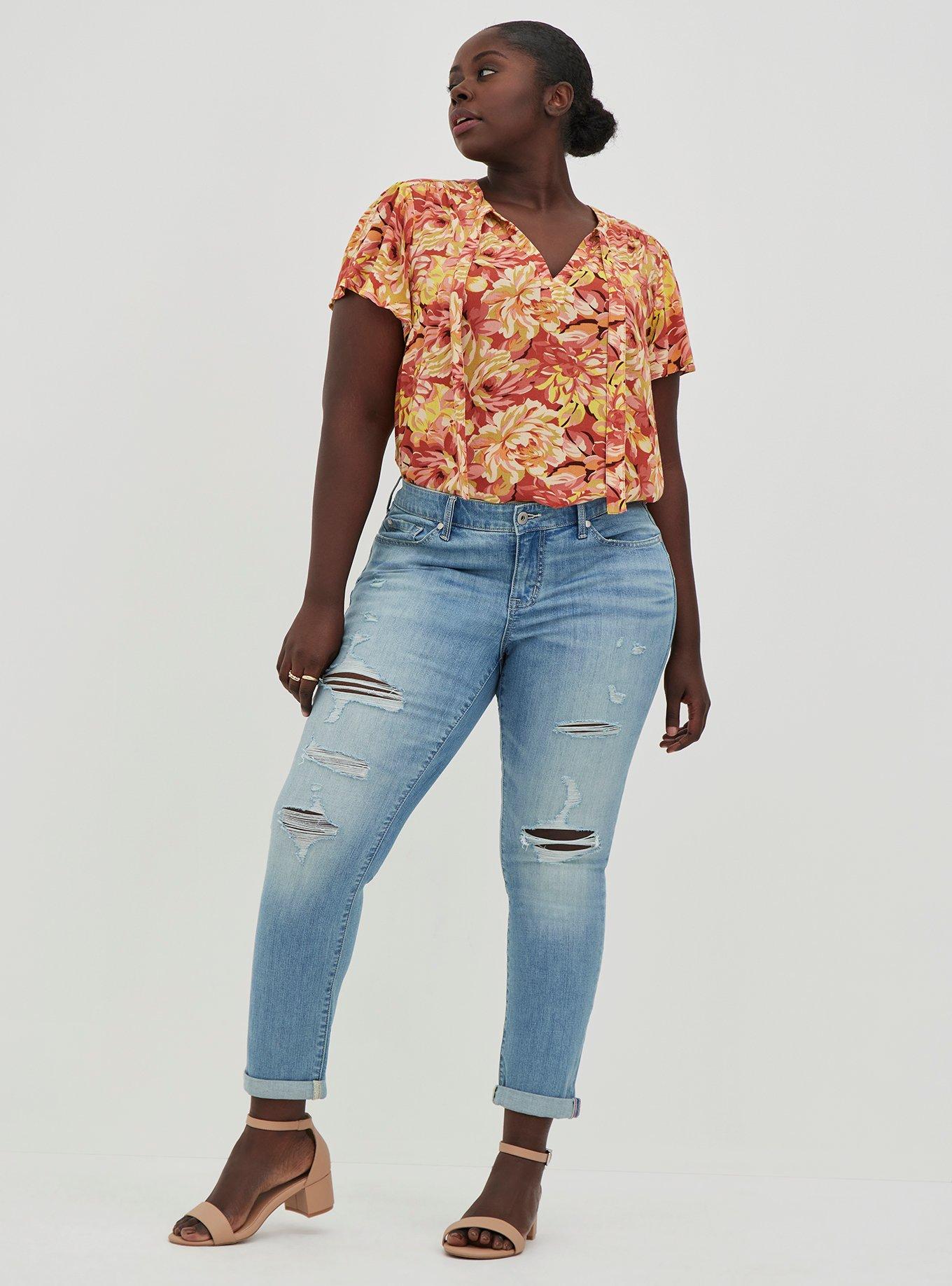 Rayon Crepe Tie Flutter Sleeve Peasant Top, FLORAL ORANGE, hi-res