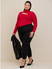 Foxy Mock Neck Cutout Long Sleeve Top, RED, hi-res