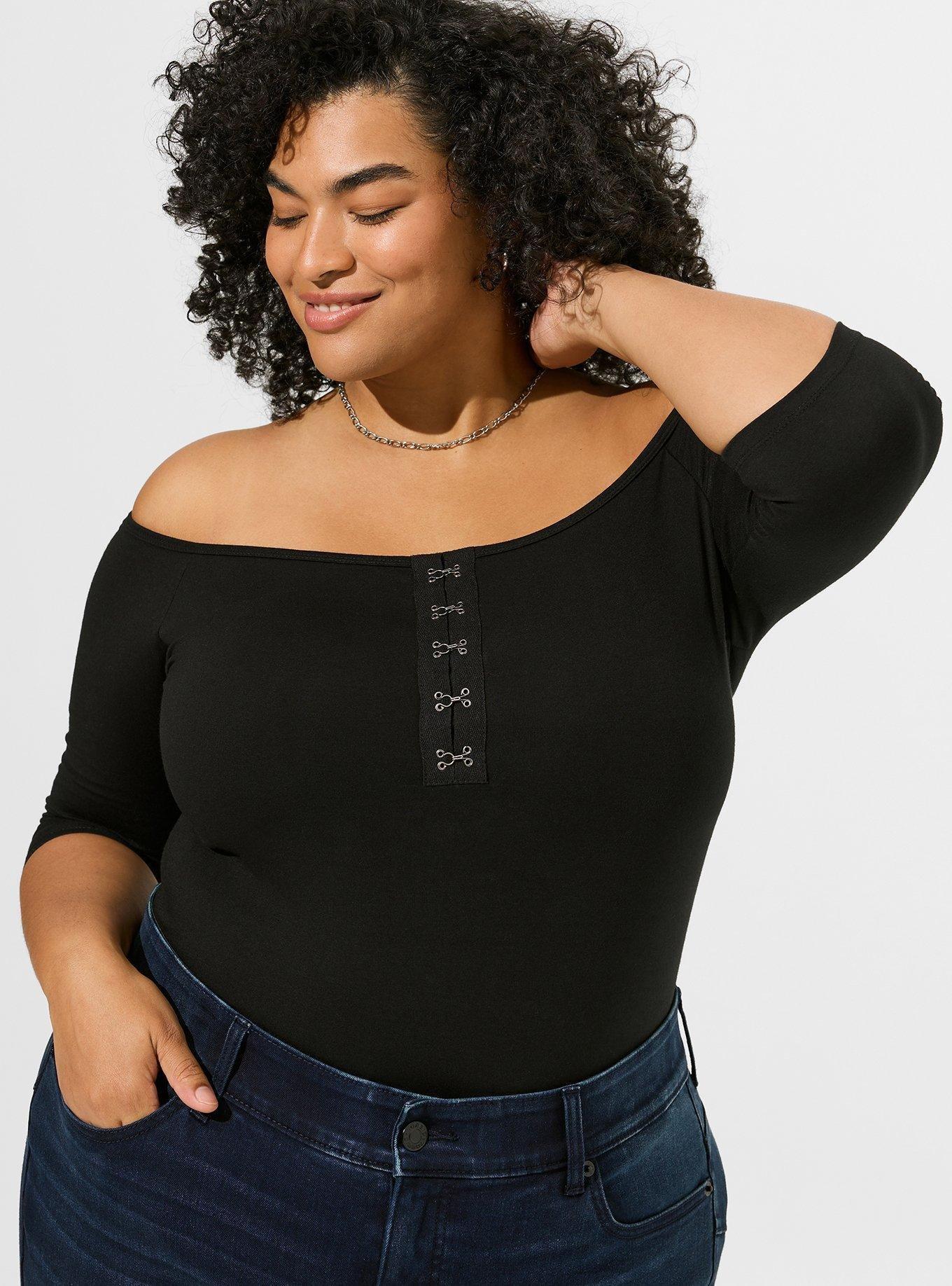 Foxy Off-Shoulder Hook And Eyelet Placket Top