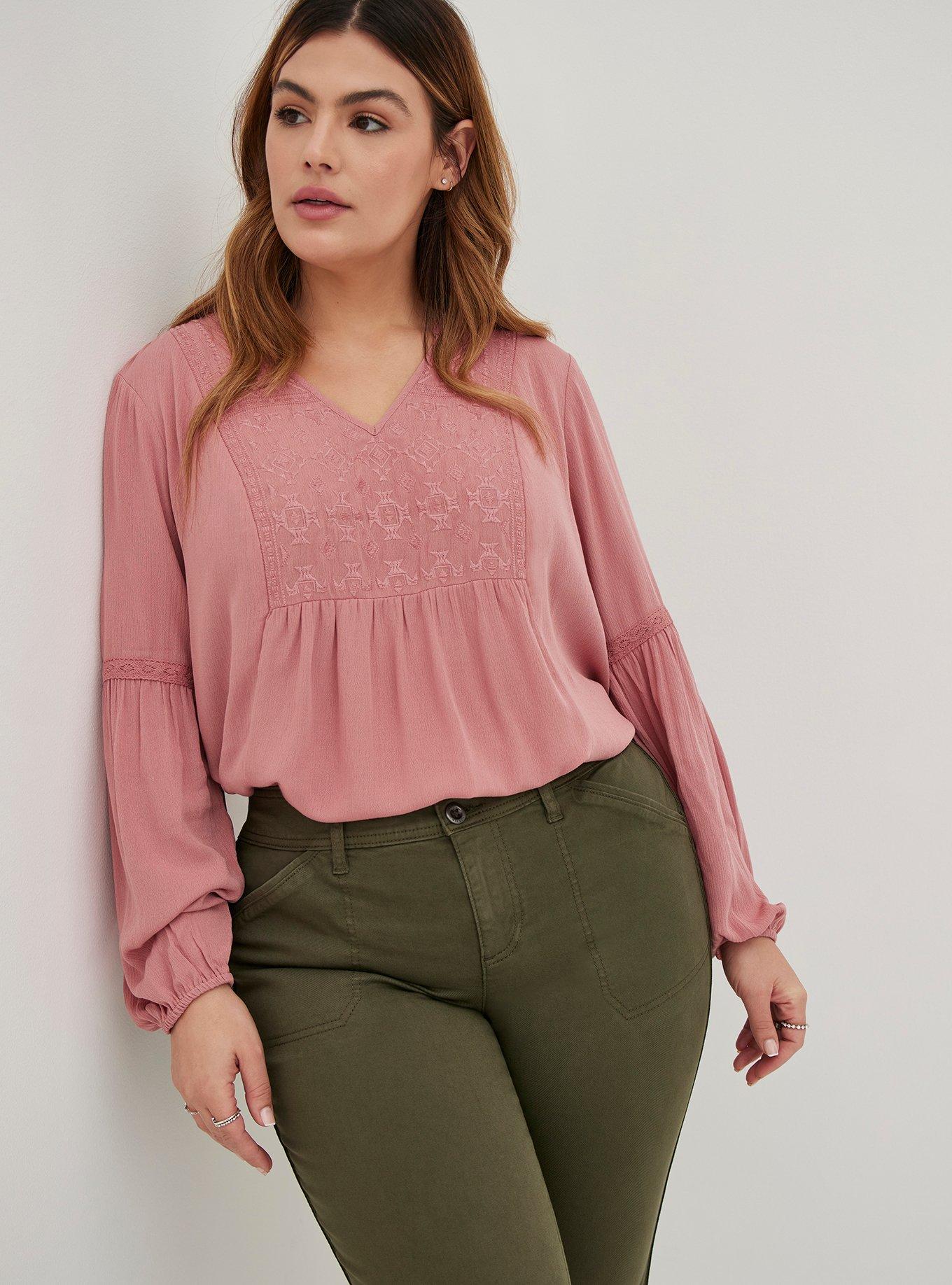 Plus Size - Crinkle Gauze Embroidered Top - Torrid