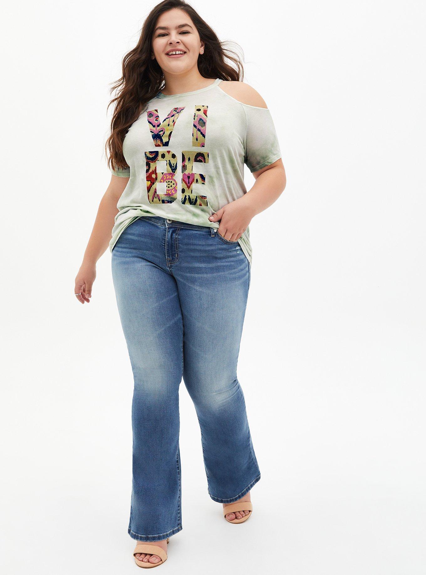 Plus Size Graphic Classic Fit Cotton Cold Shoulder Top, VIBE JADE DYE, alternate
