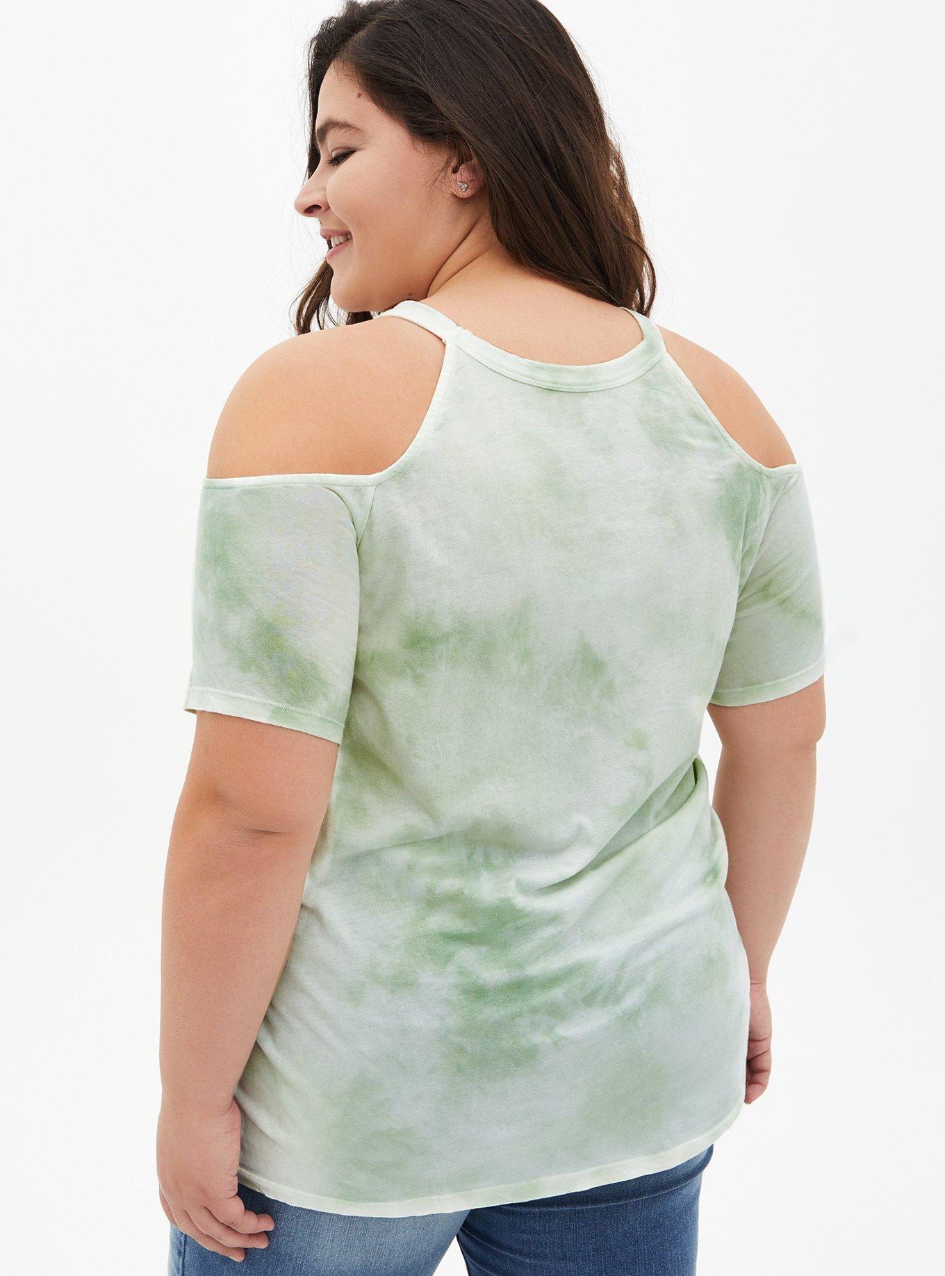 Plus Size Graphic Classic Fit Cotton Cold Shoulder Top, VIBE JADE DYE, alternate