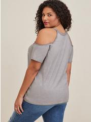 Graphic Classic Fit Cotton Cold Shoulder Top, GREY WASH STAR, alternate