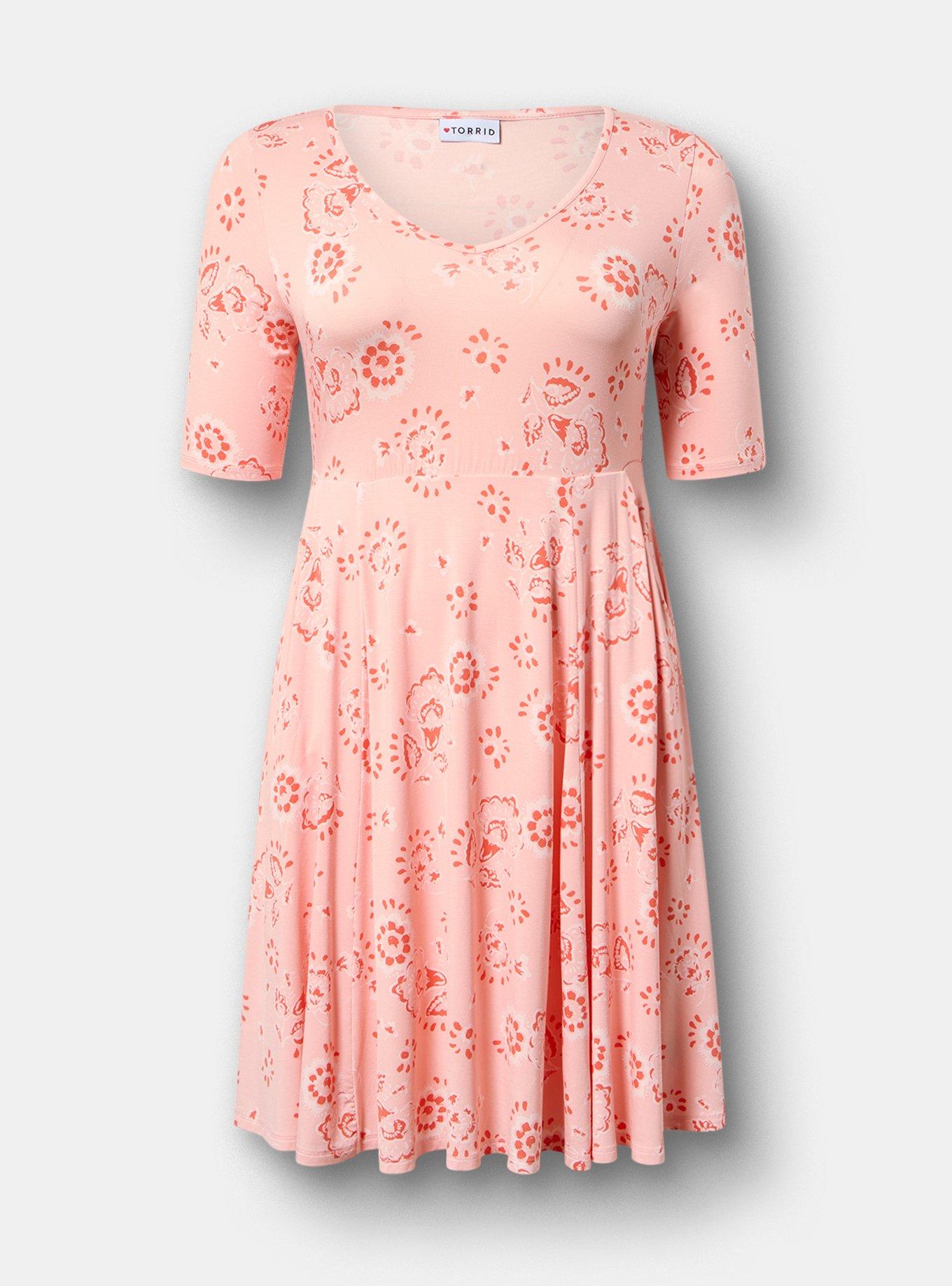 Super Soft Skater Mini Dress, JOANNE JACOBEAN PEACH, hi-res