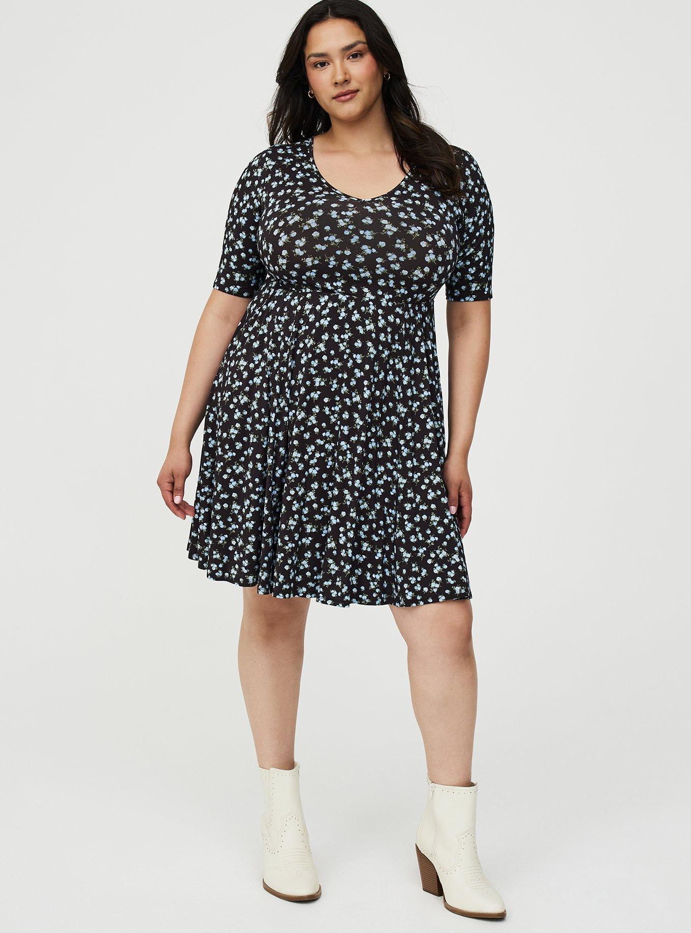 Super Soft Skater Mini Dress, DANCING DITSY FLORAL BLACK, hi-res