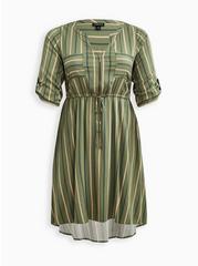 Mini Challis High-Low Shirt Dress, STRIPE GREEN, hi-res