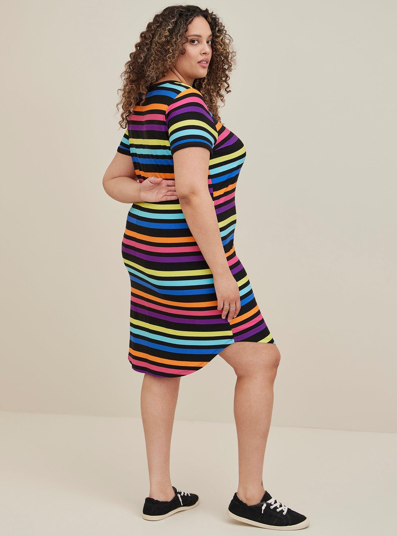 Mini Super Soft Tee Shirt Dress, STRIPE MULTI, alternate