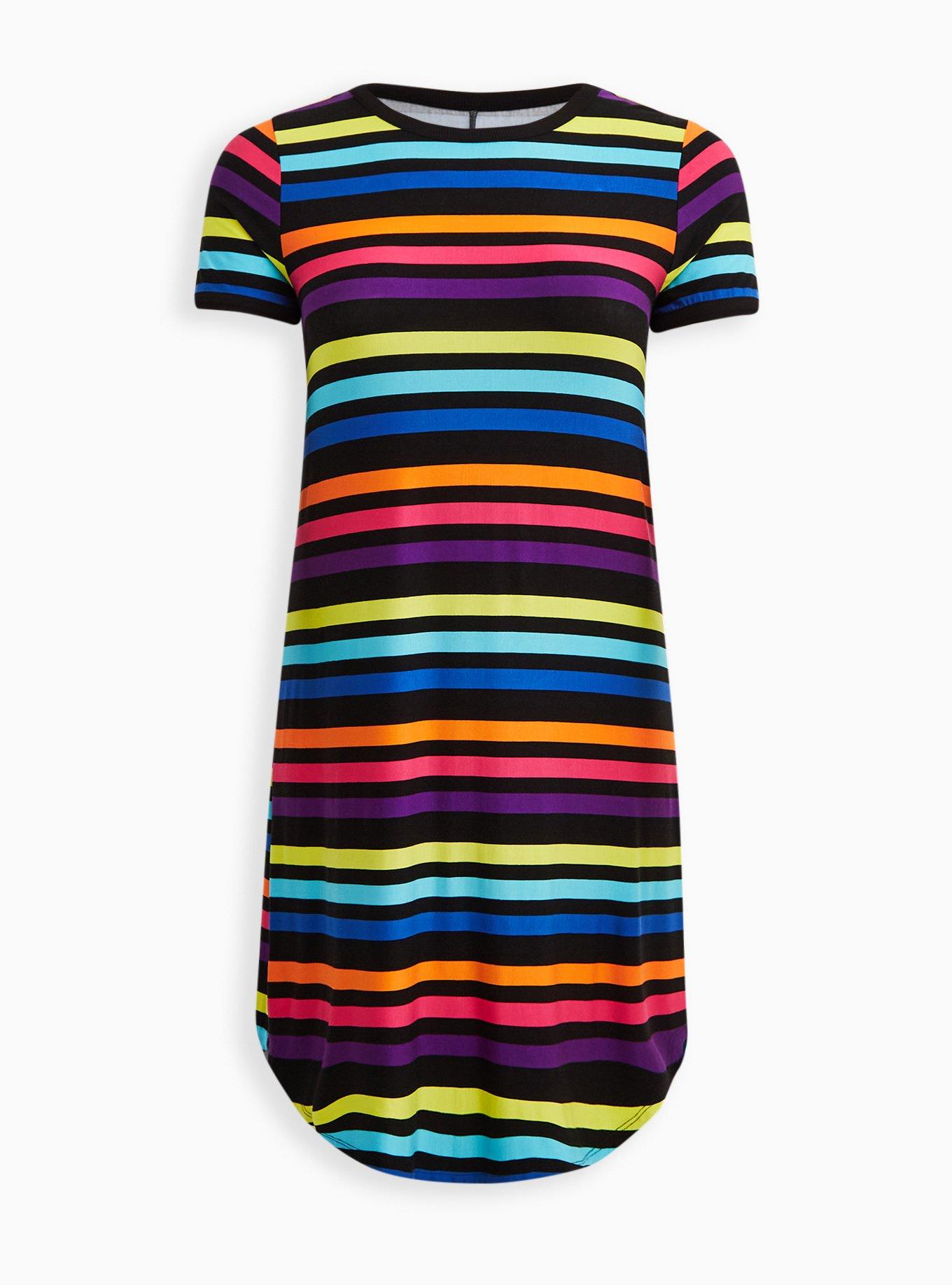 Mini Super Soft Tee Shirt Dress, STRIPE MULTI, hi-res