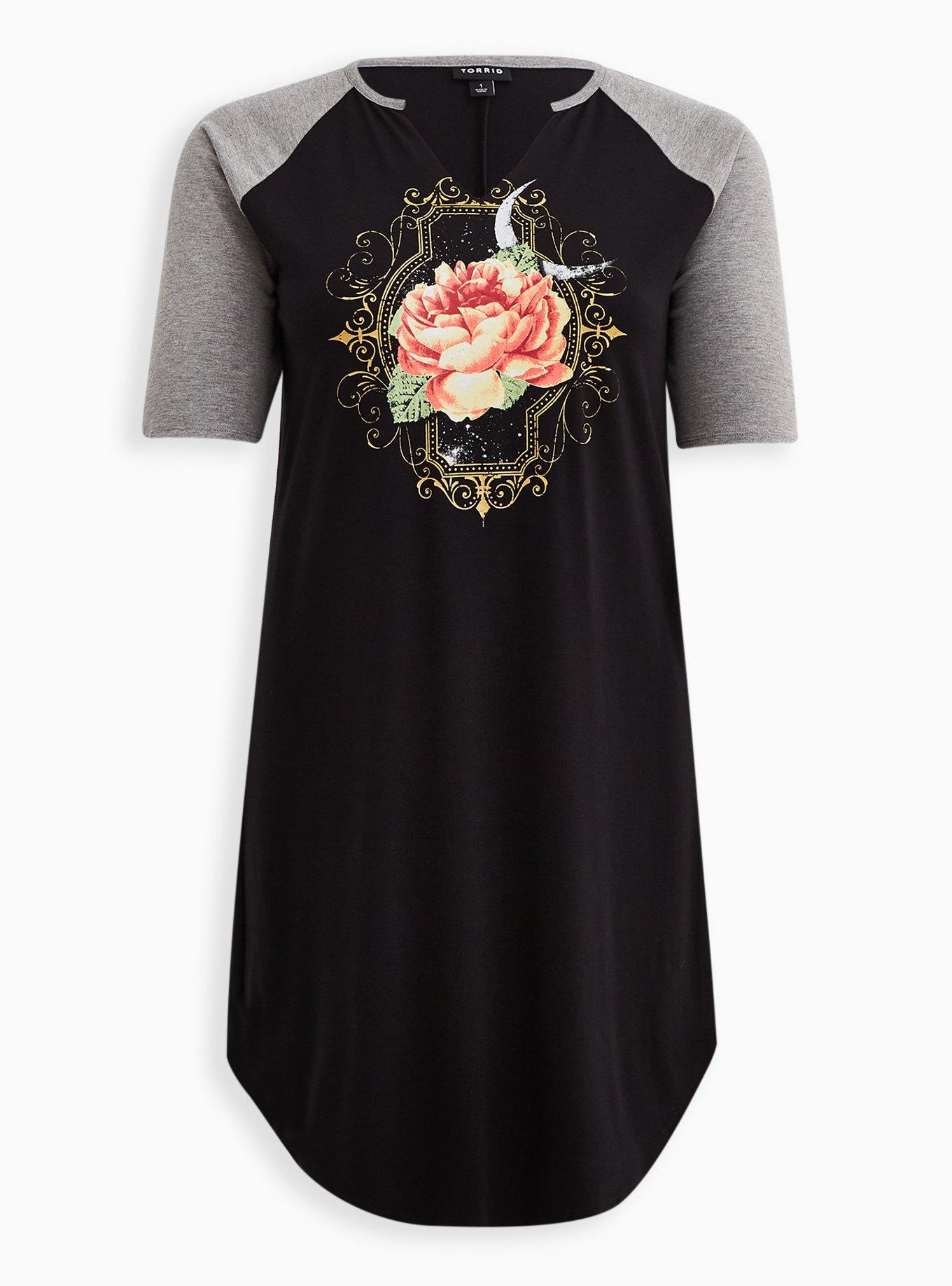 Plus Size - Varsity T-Shirt Dress - Super Soft Flower Moon