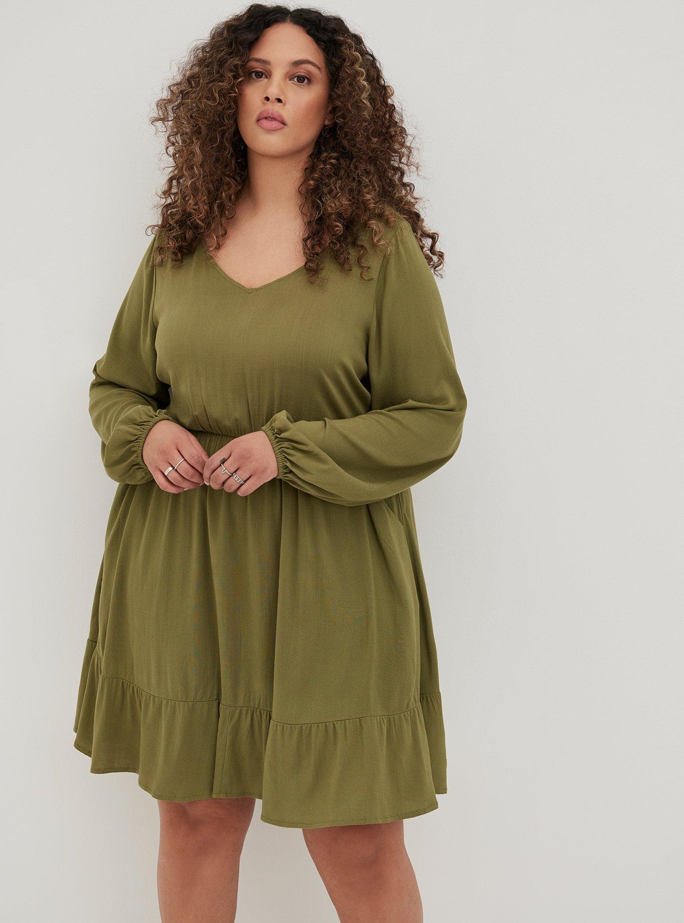 Textured Stretch Rayon Mini Skater Dress, GREEN, alternate