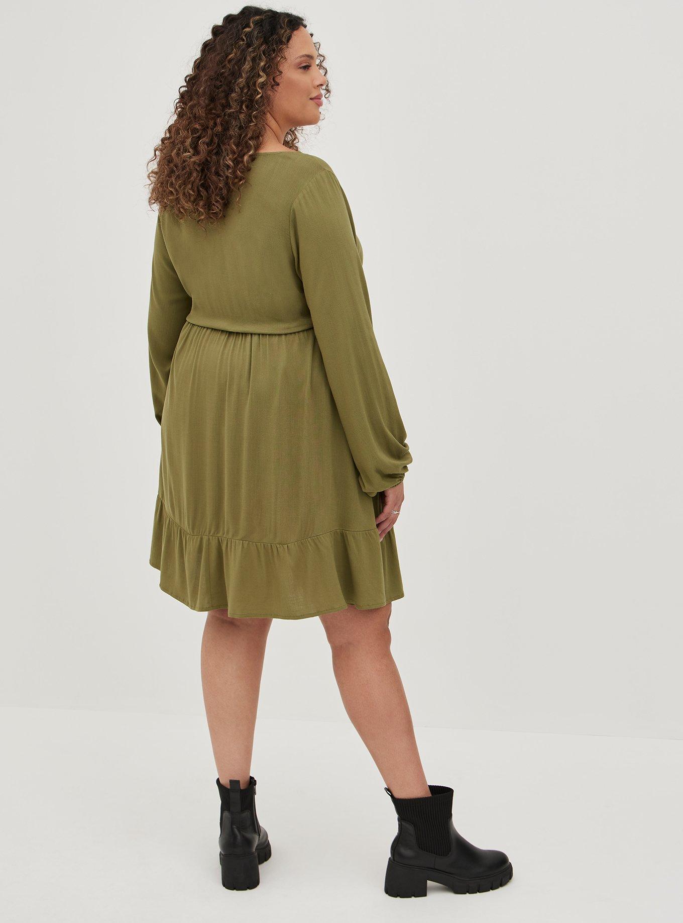 Textured Stretch Rayon Mini Skater Dress, GREEN, alternate