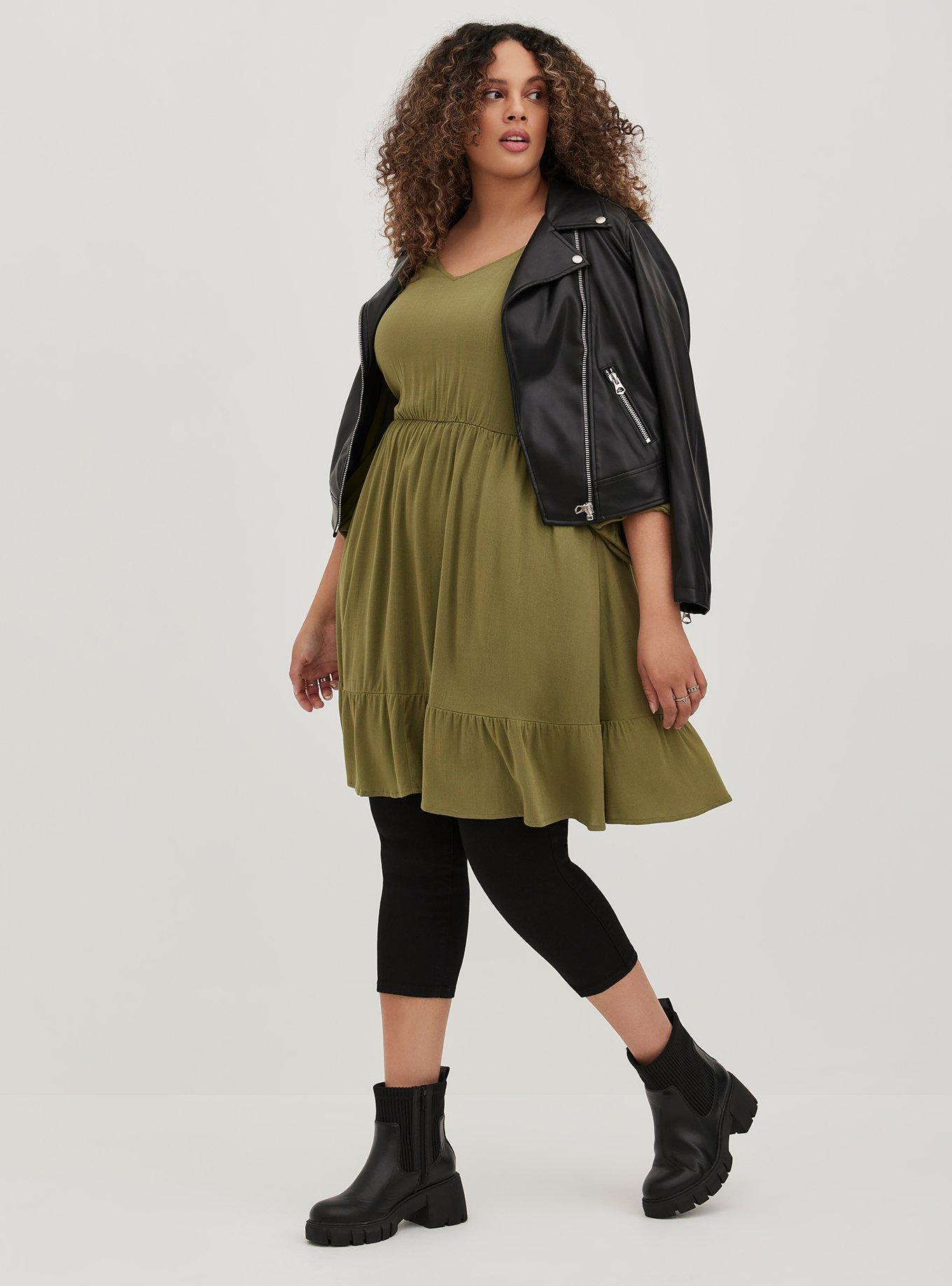 Textured Stretch Rayon Mini Skater Dress, GREEN, alternate