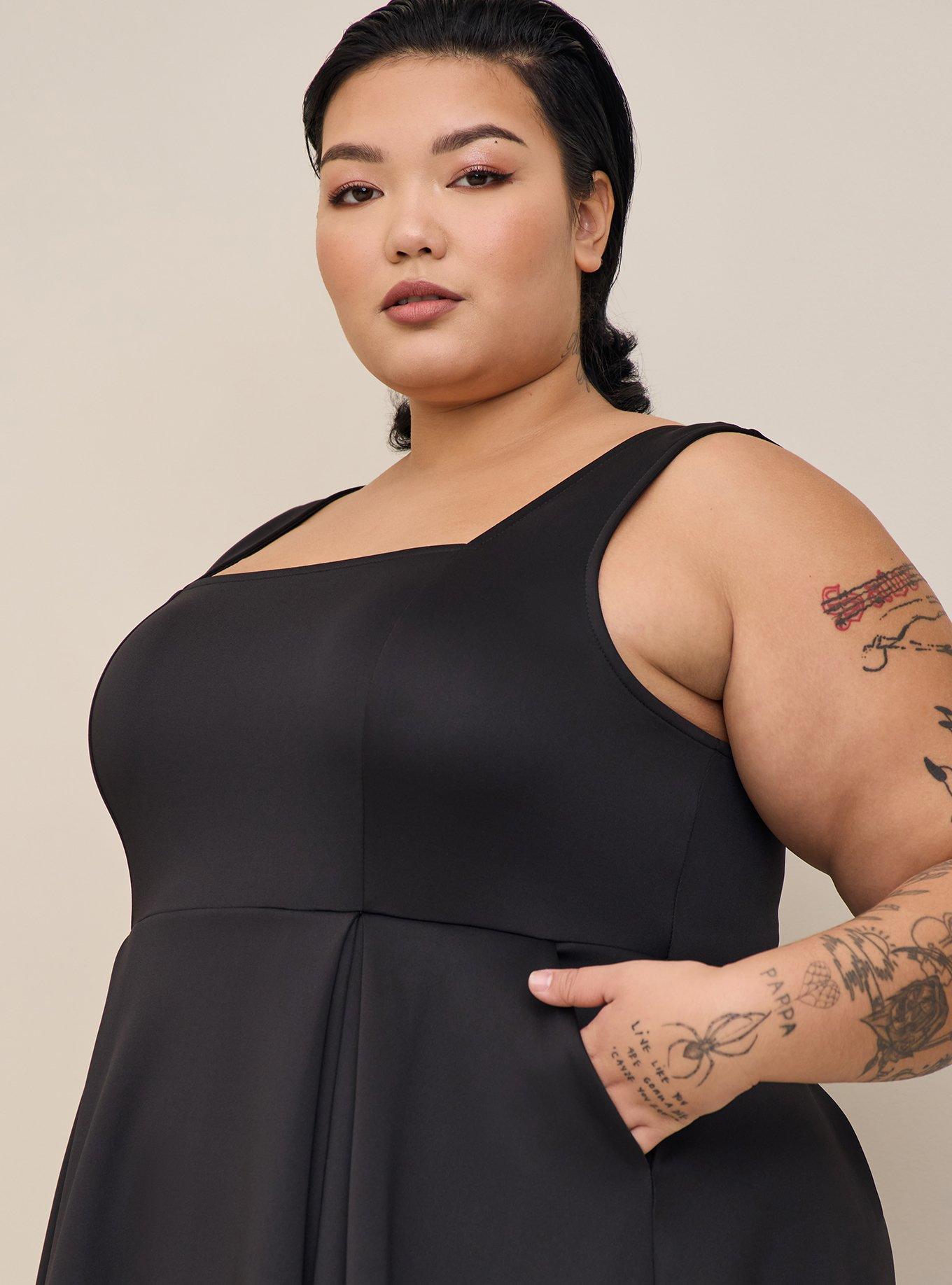 black scuba skater dress boohoo Women's Plus Scuba Bow Detail Skater Dress in Black